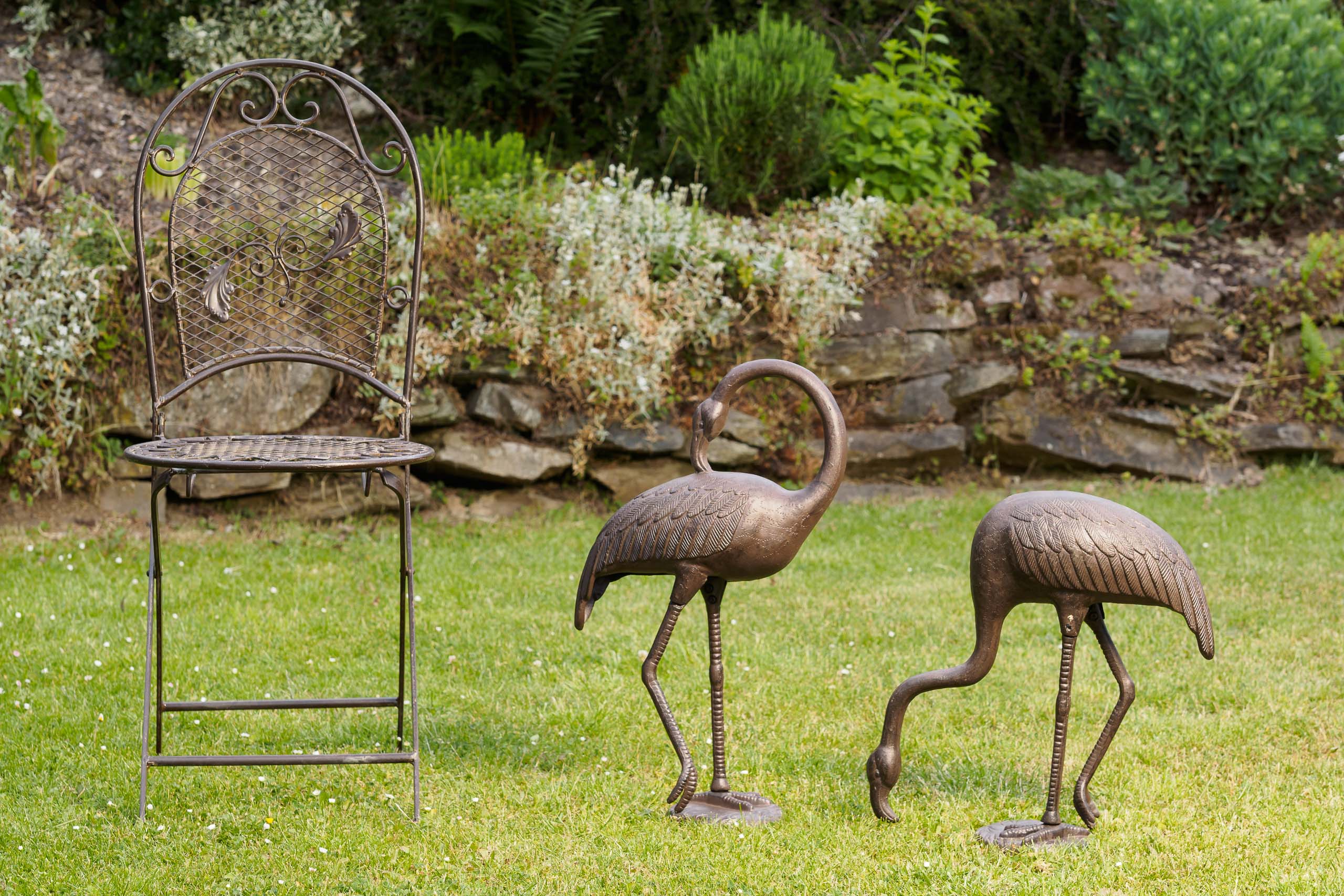 Paar Flamingo aus Alu Skulptur Vogel Gartenfigur Figur Garten Teich sculpture