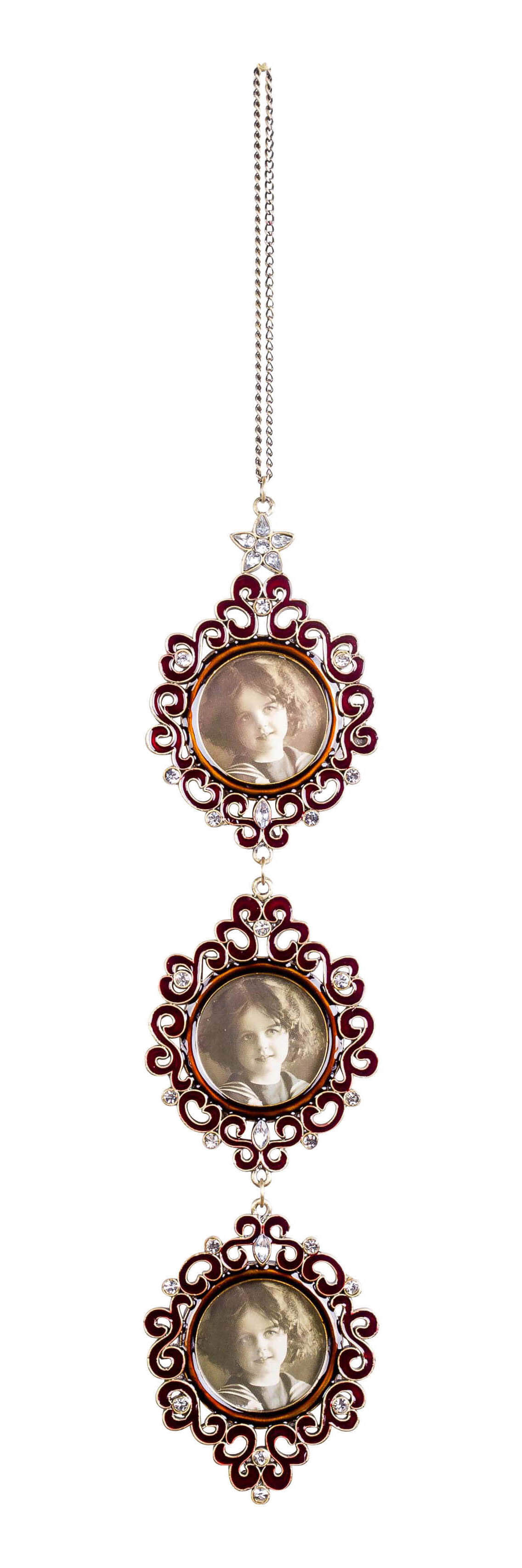 Fotorahmen antik Stil Hartzinn Emaille 3x Foto 4x4cm Strass Kette Wand Rahmen