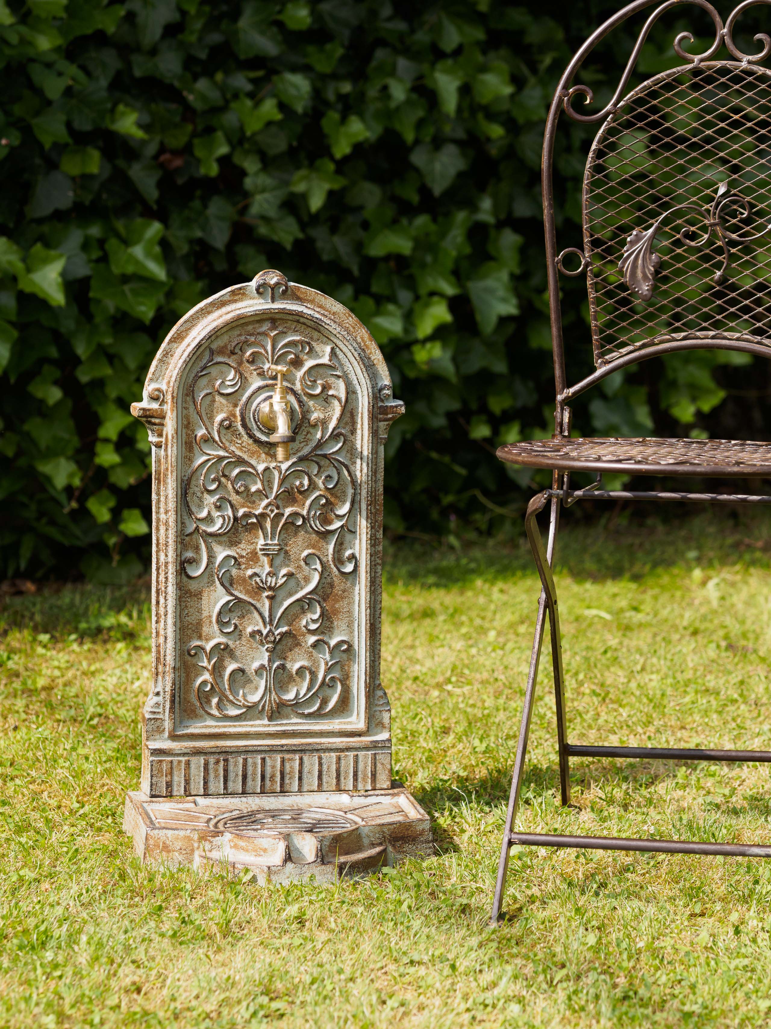 STANDBRUNNEN 64CM 11KG WASCHBECKEN BRUNNEN EISEN GRÜN WANDBRUNNEN ANTIK STIL