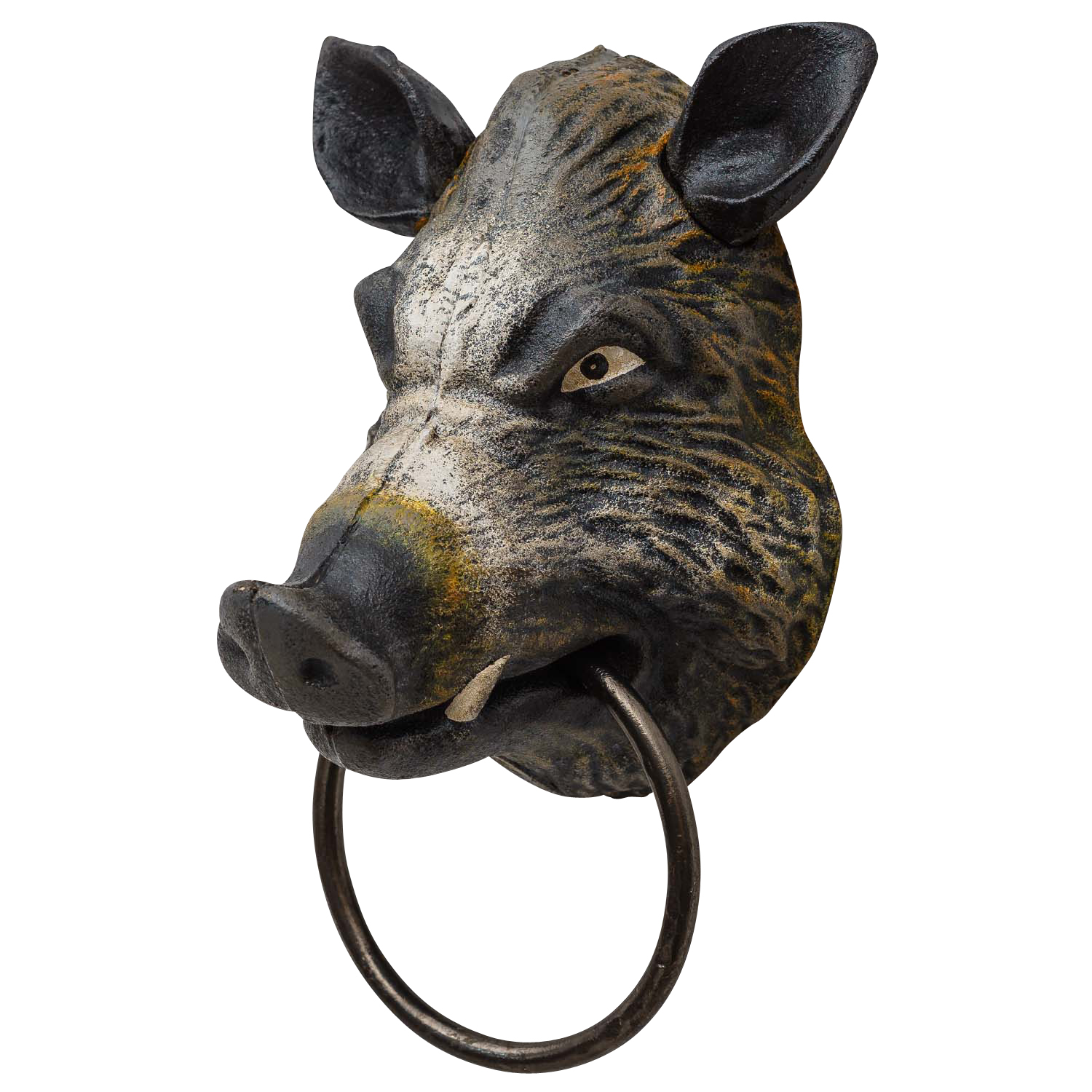 Handtuchhalter Wildschwein Kopf Figur Skulptur Eisen Antik-Stil 18cm