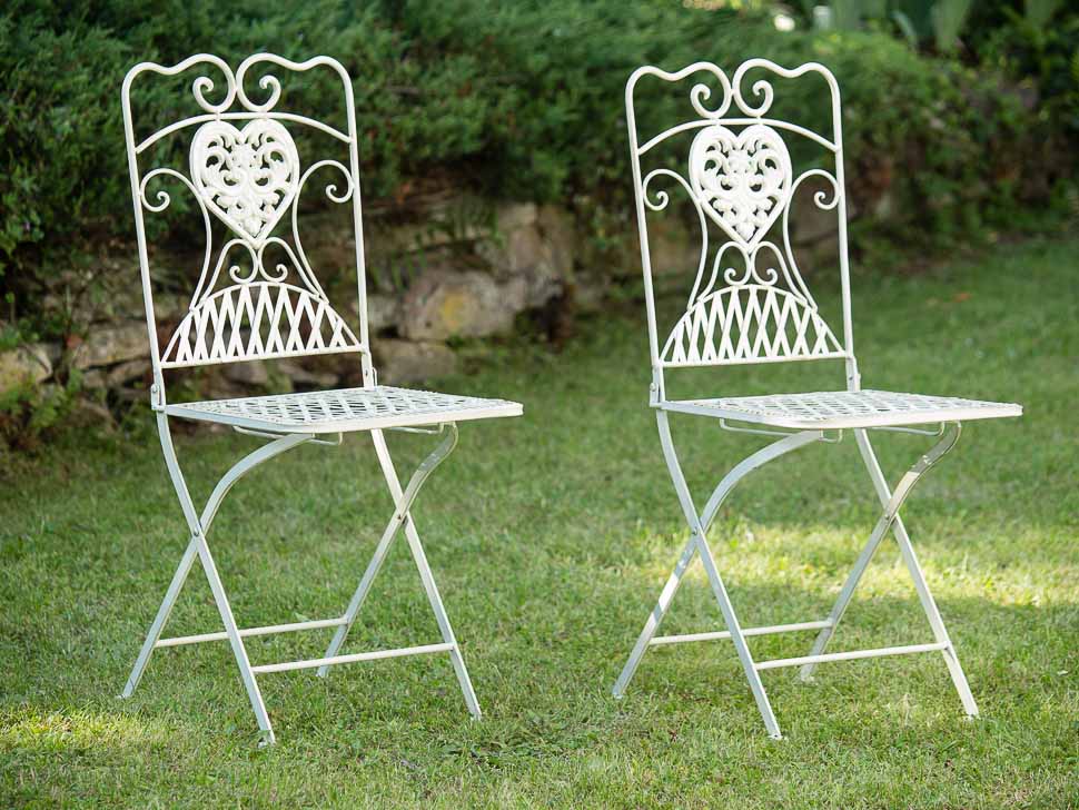 2x Gartenstuhl Stuhl Bistrostuhl Garten Eisen antik Stil creme weiß
