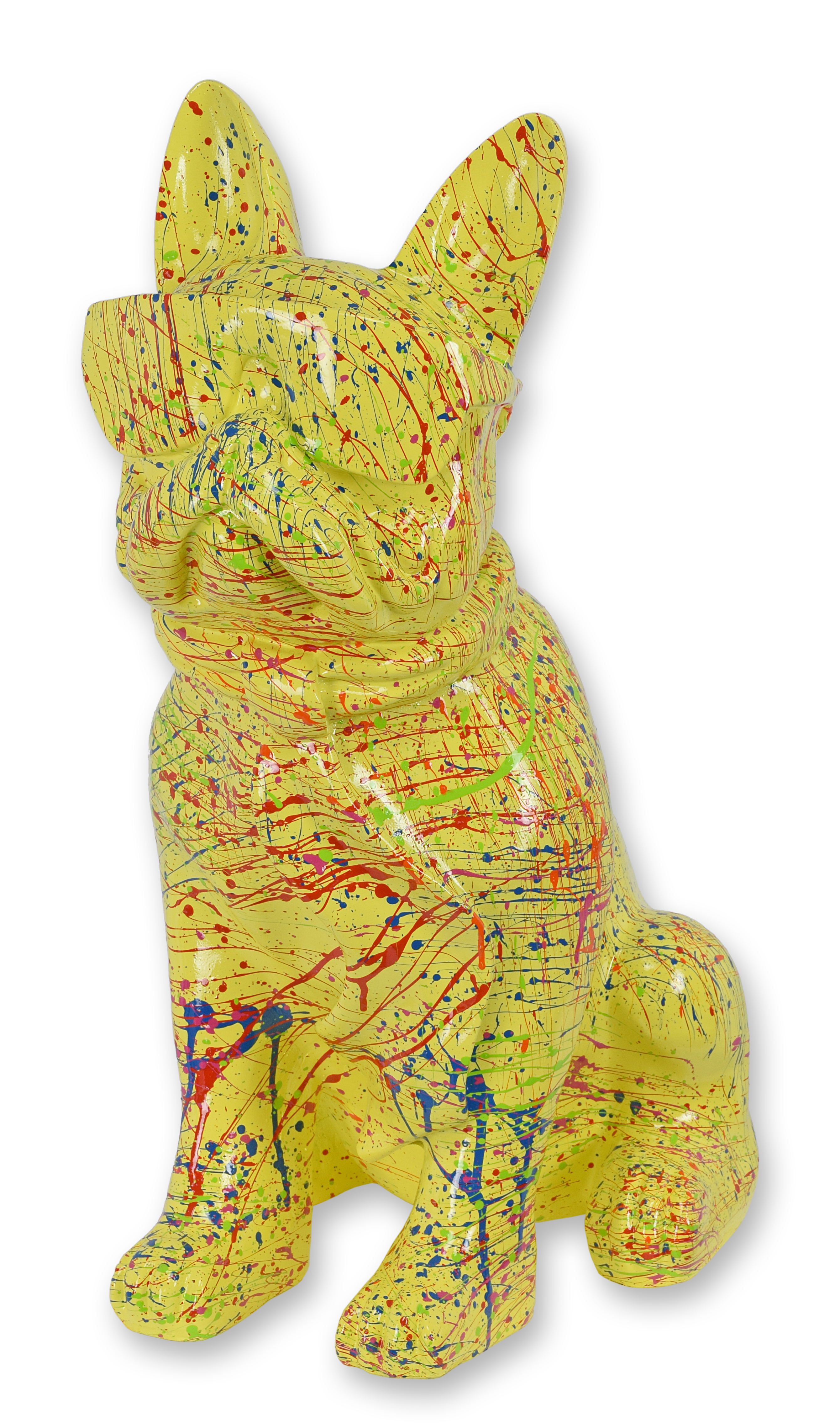 En bulldogg i plast med solglasögon och slips – gul färgstänk replik retro design dekoration