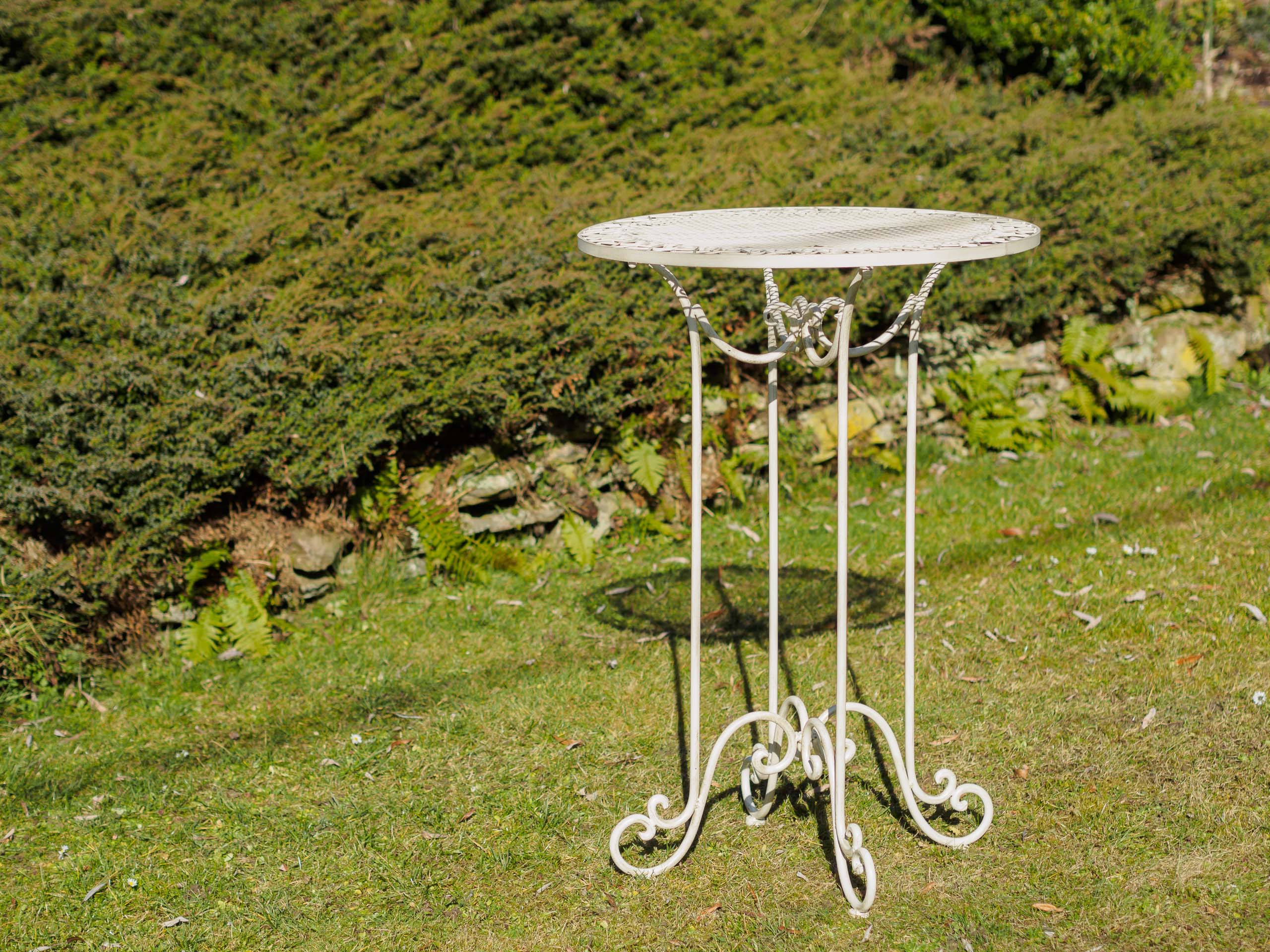 Stehtisch 101cm Eisen Gartentisch Bistrotisch antik Stil creme weiß iron table