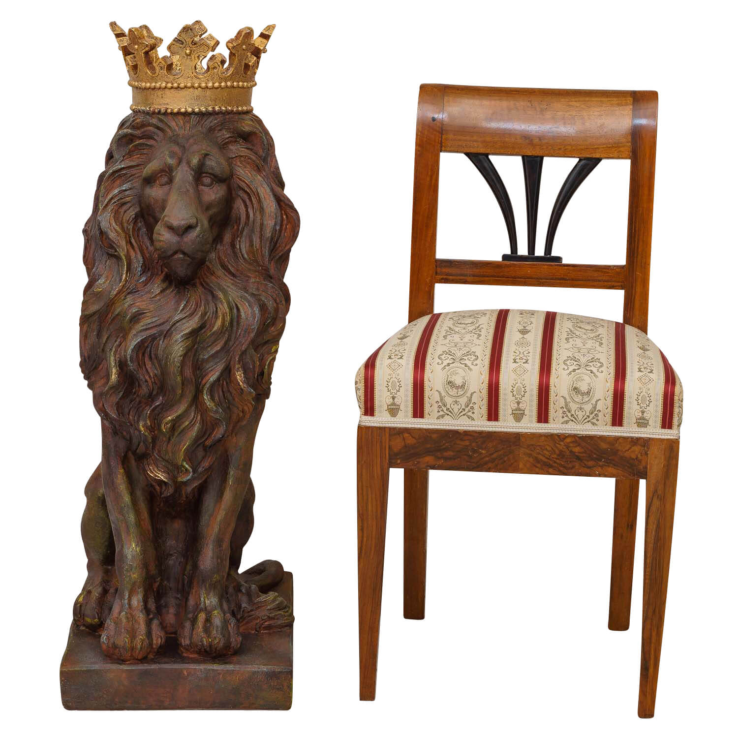 Skulptur Löwe mit Krone Figur Statue Raubkatze Kunststein Antik-Stil 92cm