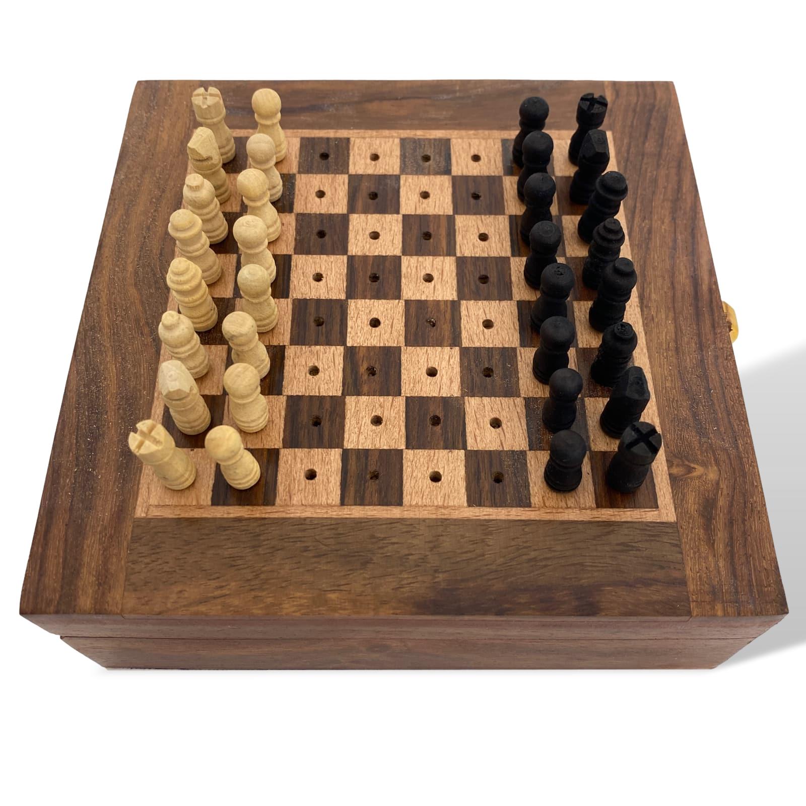 Schachspiel Reiseschach Mini-Schach Holz Schach Steckfiguren Chess Antik-Stil