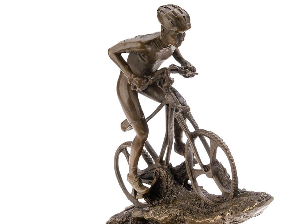 Bronsskulptur mountainbike 25 cm cyklist cykelfigur kopp bronsfigur
