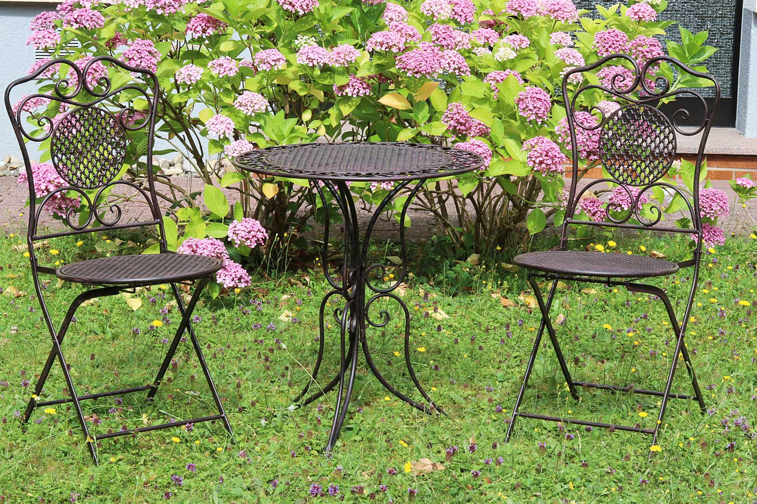 Gartenset Tisch +2x Stuhl Eisen Gartengarnitur braun Bistroset Metall Garten Set