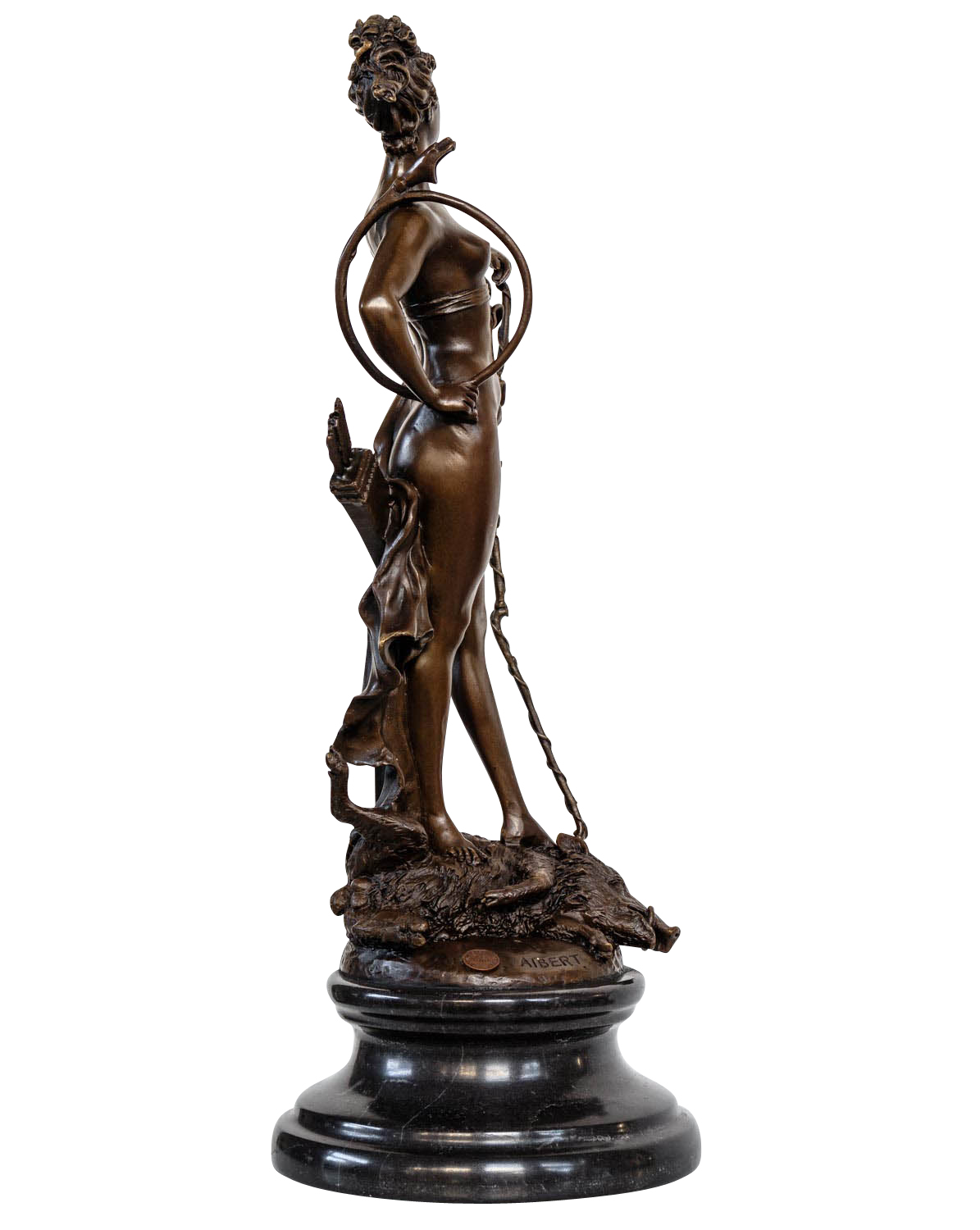 Bronzeskulptur Diana Jagd Bogen Wildschwein Antik-Stil Bronze Figur Statue 50cm