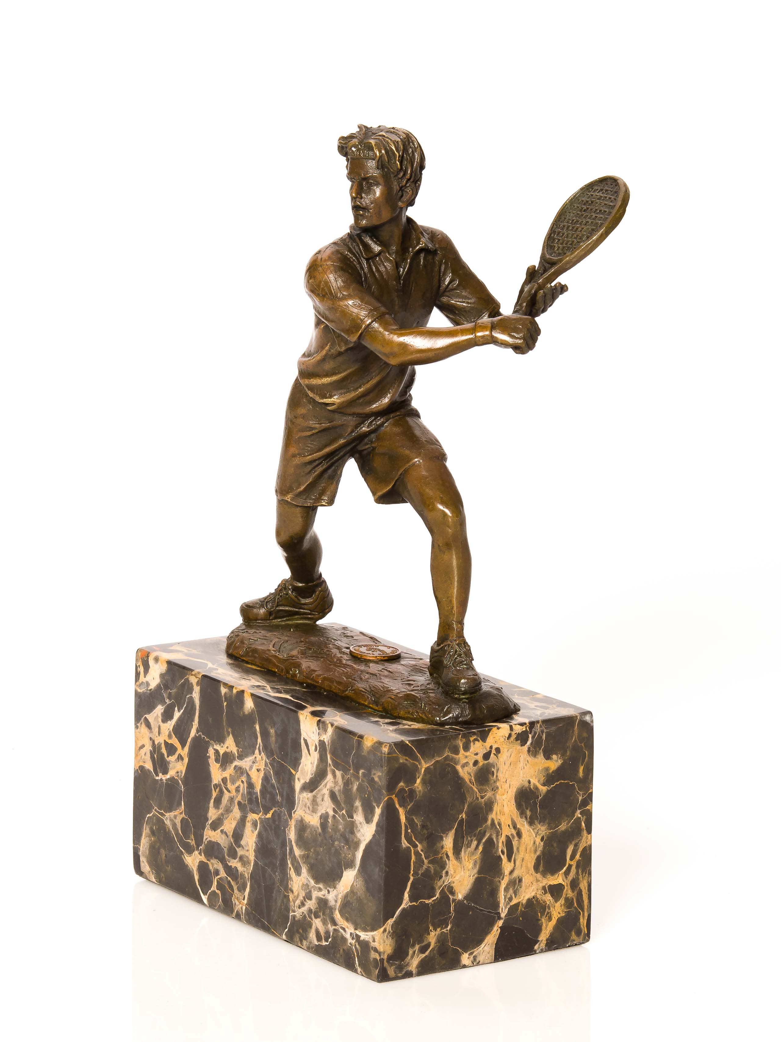 BRONZE TENNISSPIELER TENNIS POKAL BRONZEFIGUR BRONZESKULPTUR FIGUR ANTIK STIL