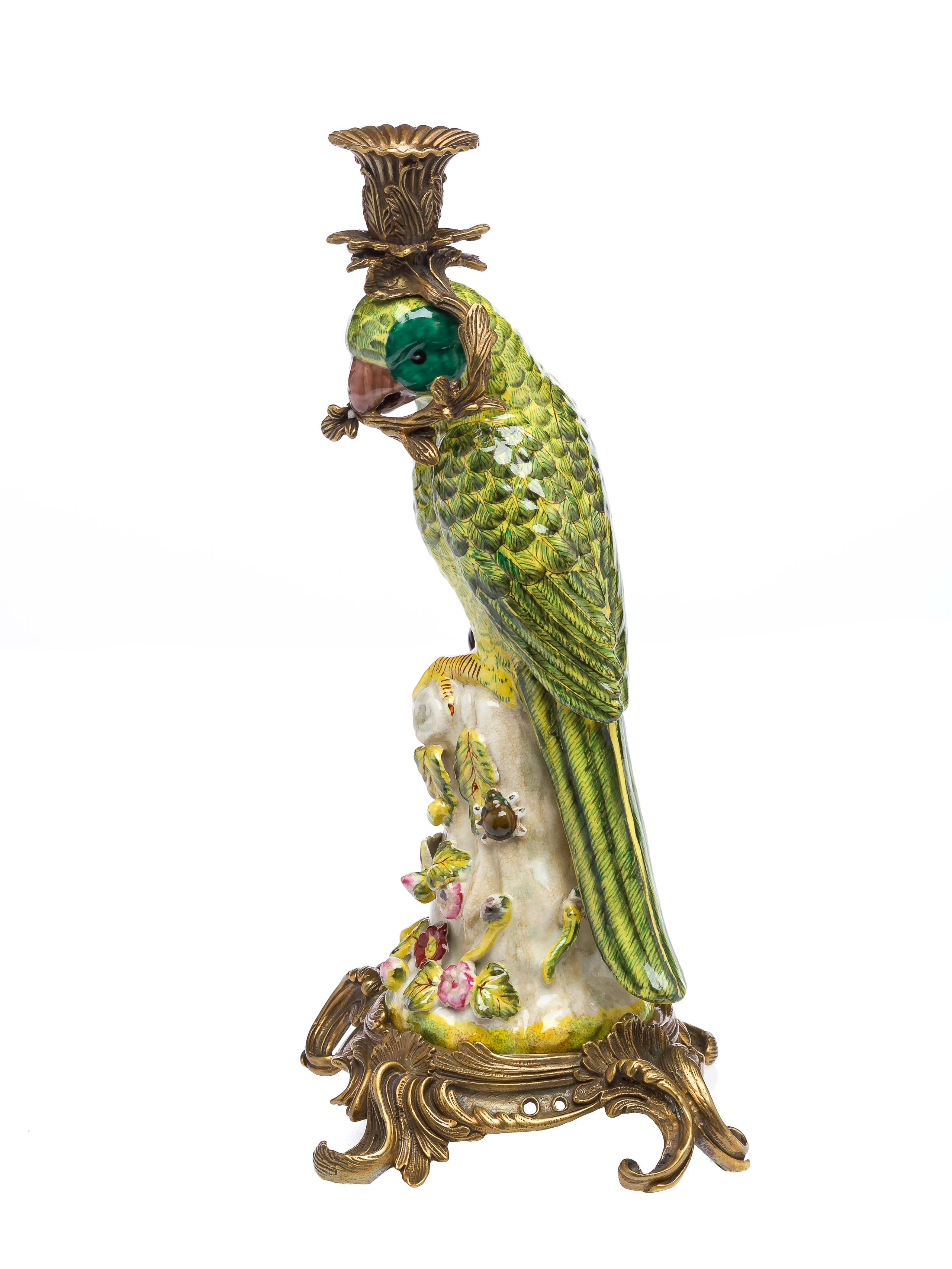 Papagei Kerzenständer Porzellan Antikstil Kerzenleuchter 37cm candlestick parrot