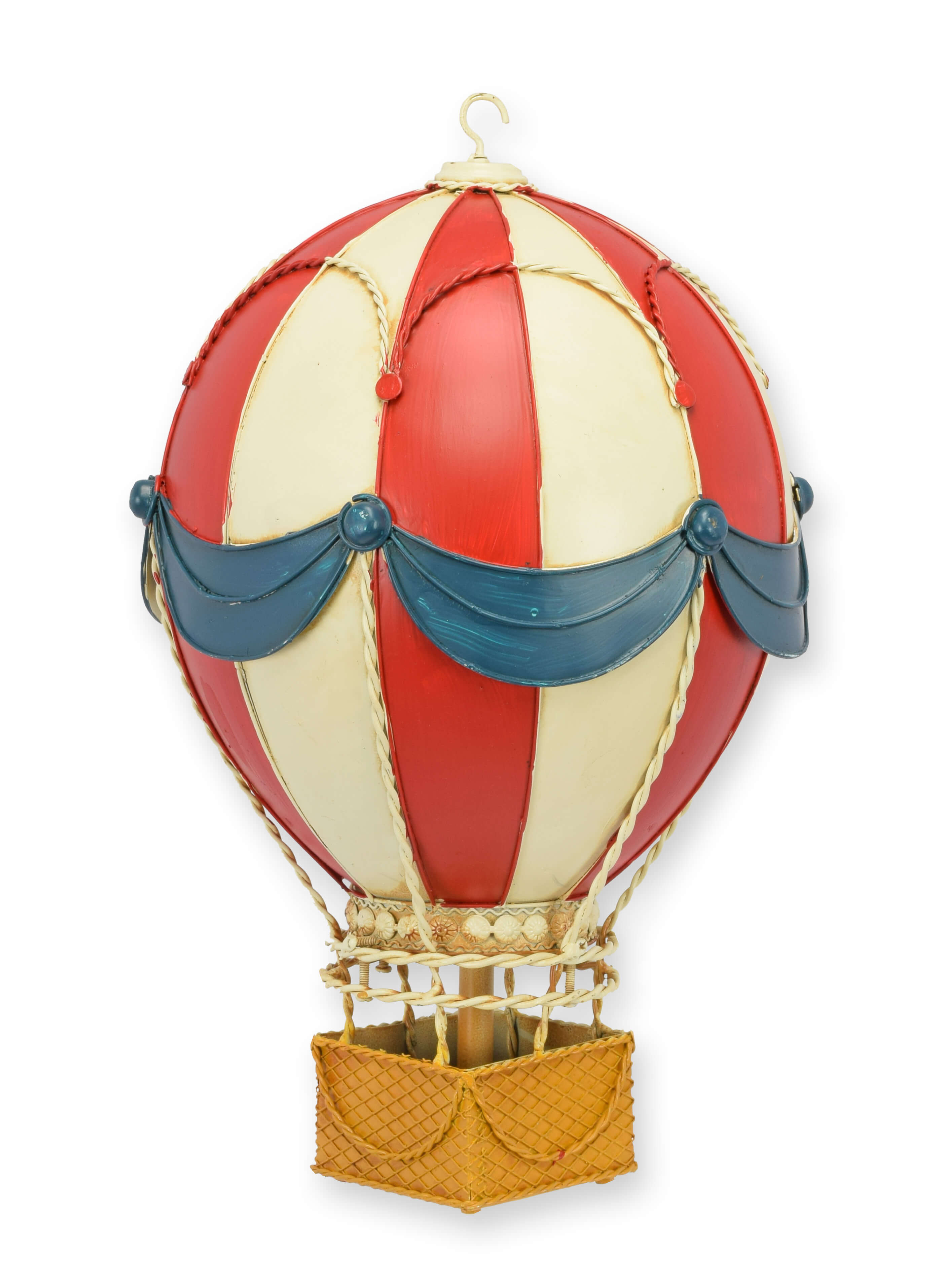 Ballon, Heißluftballon, Rot und creme, Blau Akzente,  ornament