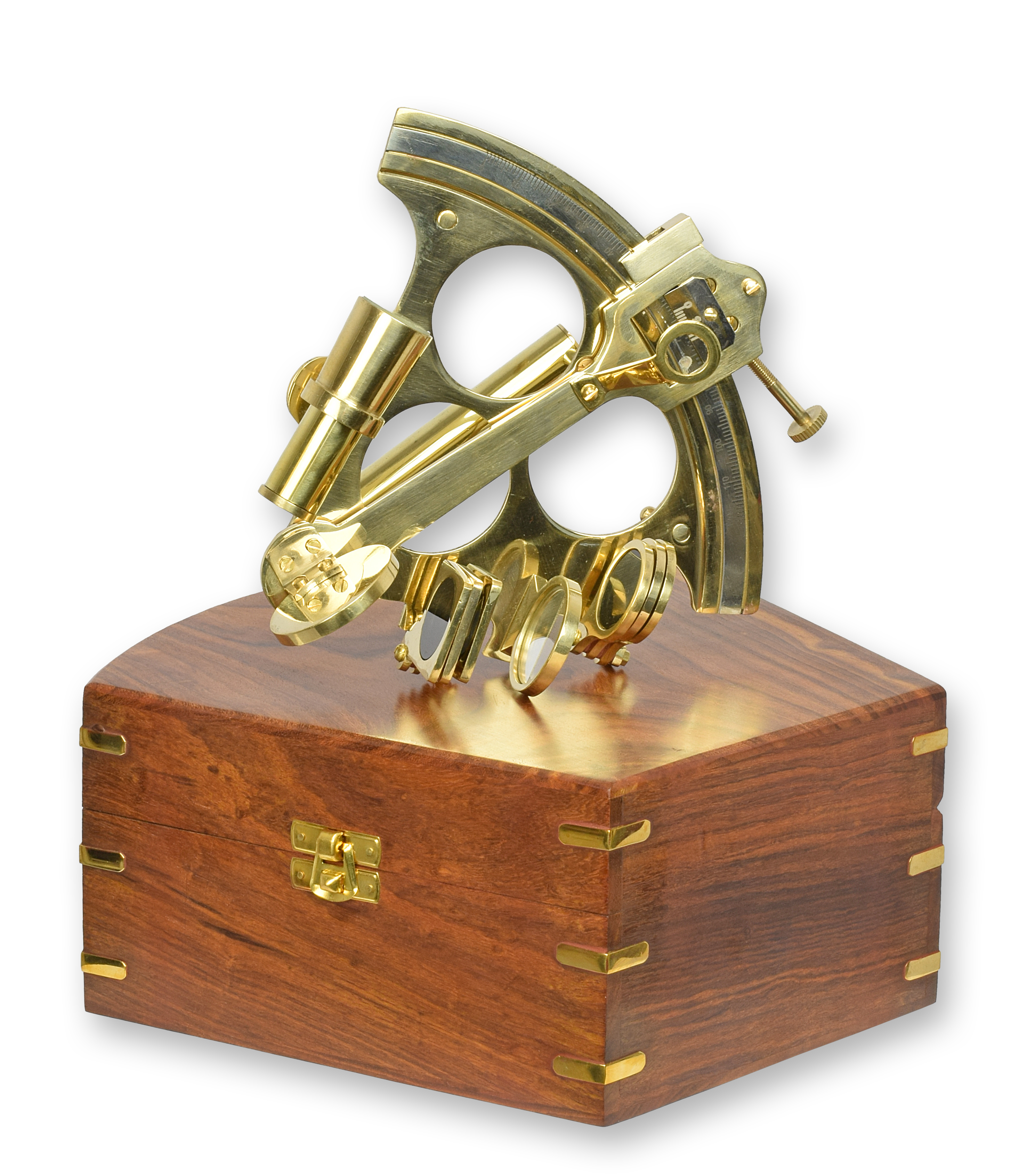 En mässingssextant i trälåda replik retro design dekoration