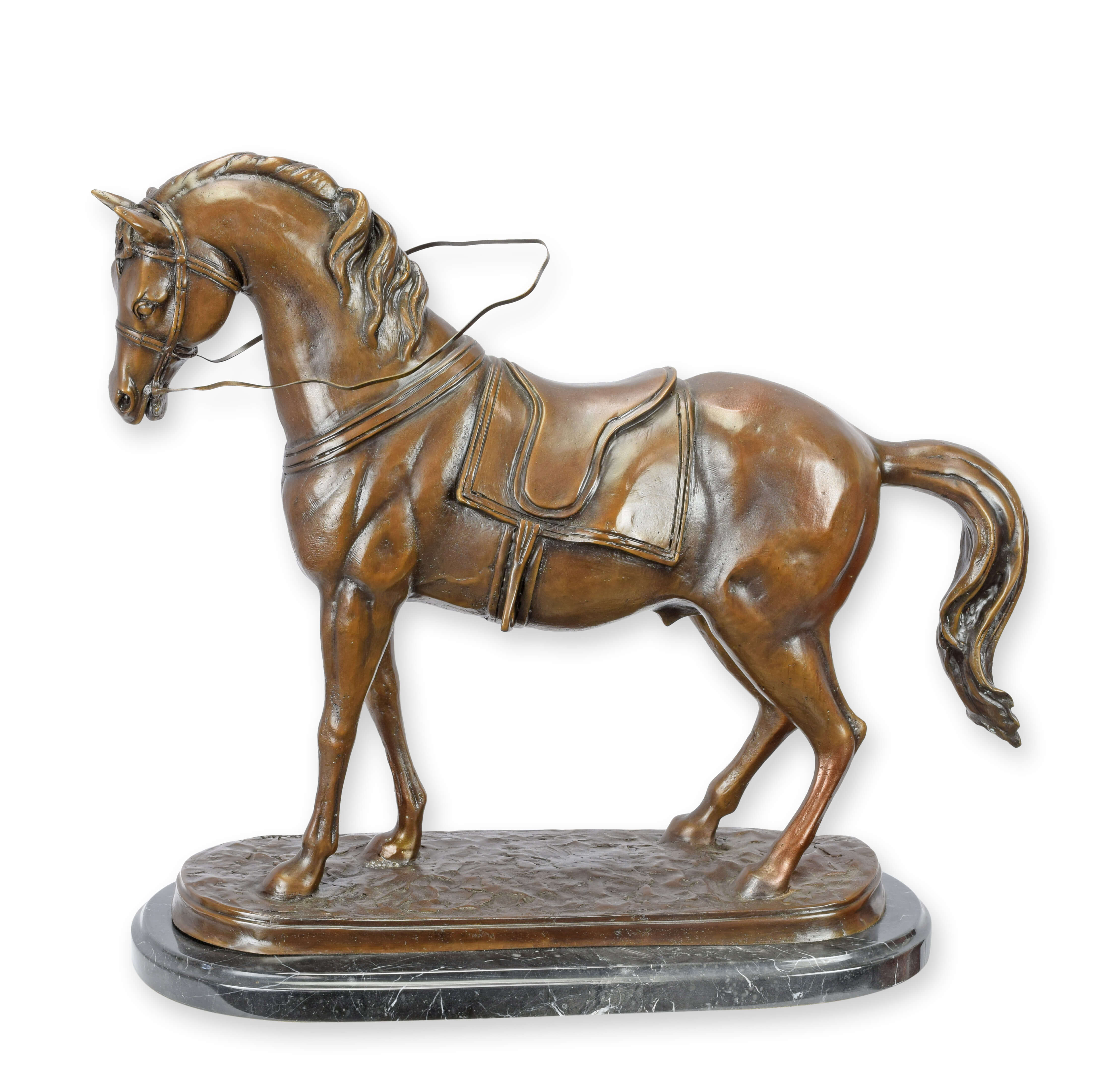 horse statue, bronze sculpture, equestrian figure, wood base, decorative ornament