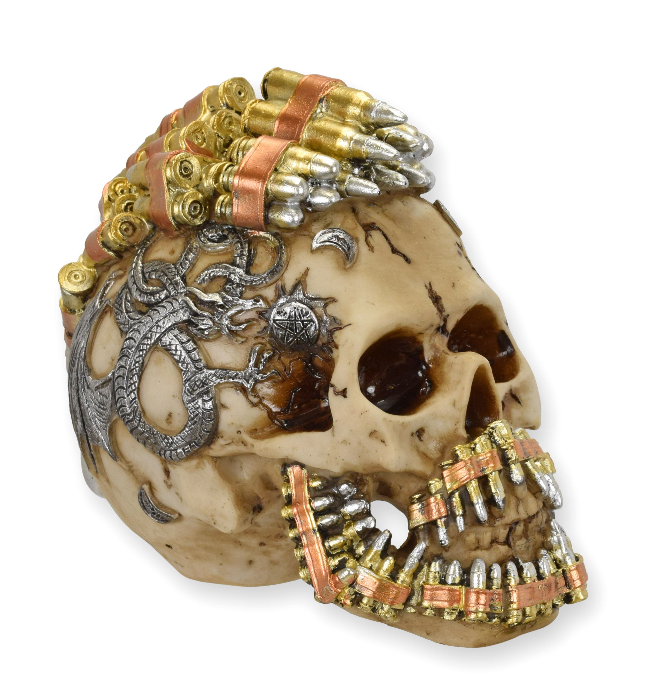 En skalle i steampunkstil av plast för patronbälte replik retro design dekoration