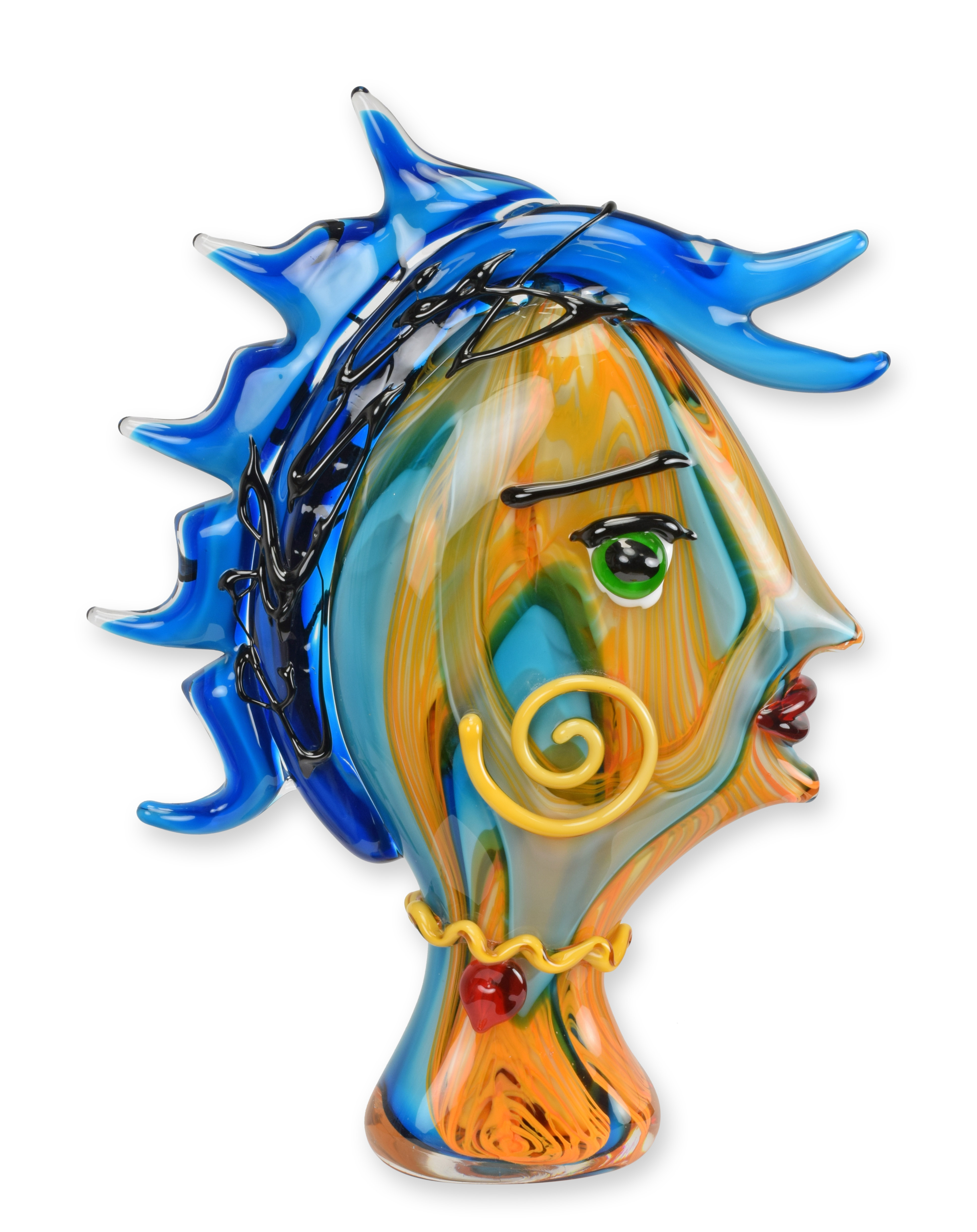 En glasfigur i murano-stil föreställande ett kvinnohuvud replik retro design dekoration