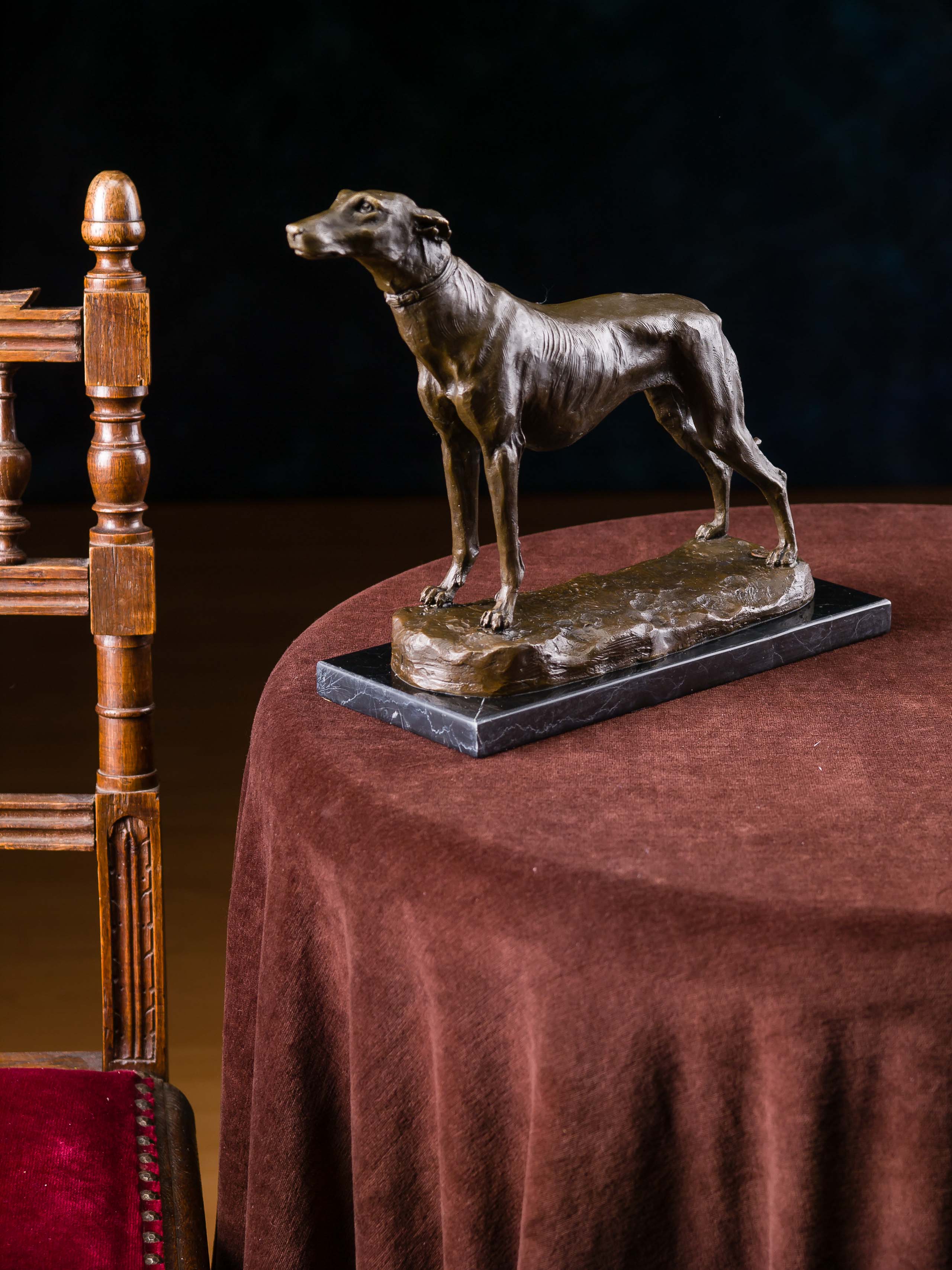 Bronzeskulptur Hund Windhund Bronze Skulptur Figur Greyhound Whippet Dog