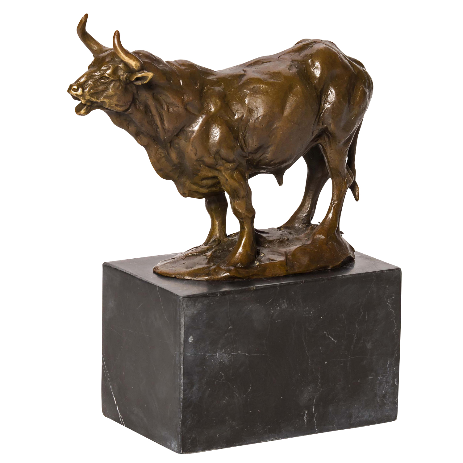 BRONZESKULPTUR STIER  BULLE BULL BRONZE MARMOR FIGUR SKULPTUR BRONZEFIGUR