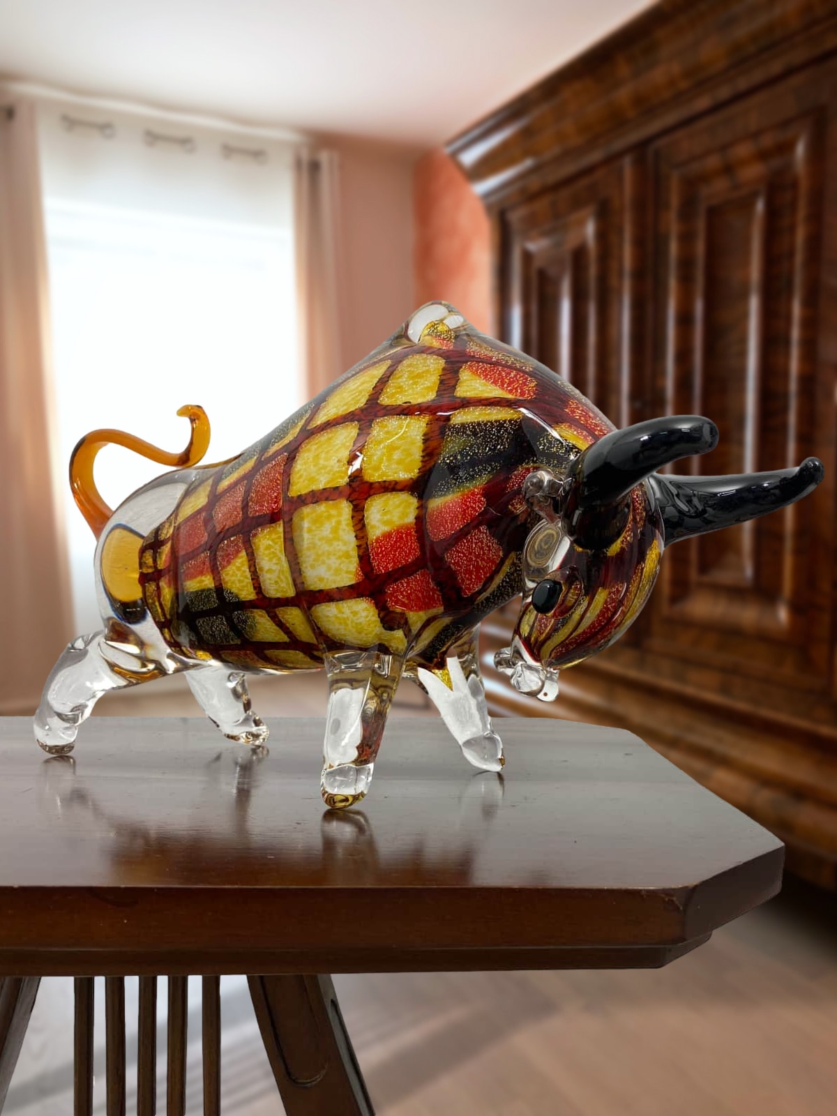 Glasfigur Figur Skulptur Stier Bulle Glas Glasskulptur Murano Antik-Stil - 40cm