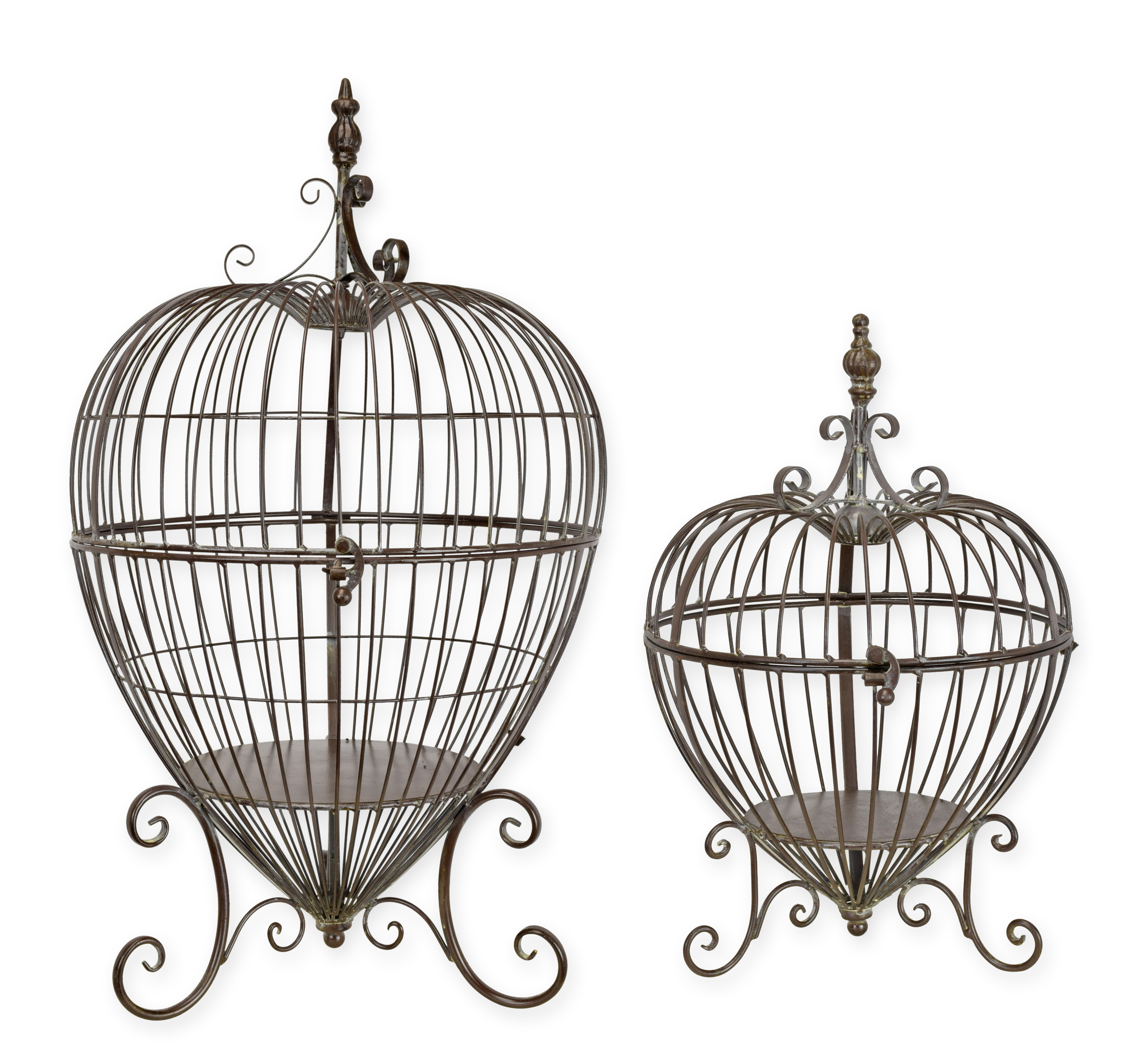 Ett par fågelburar av järn replik deko retro design dekoration