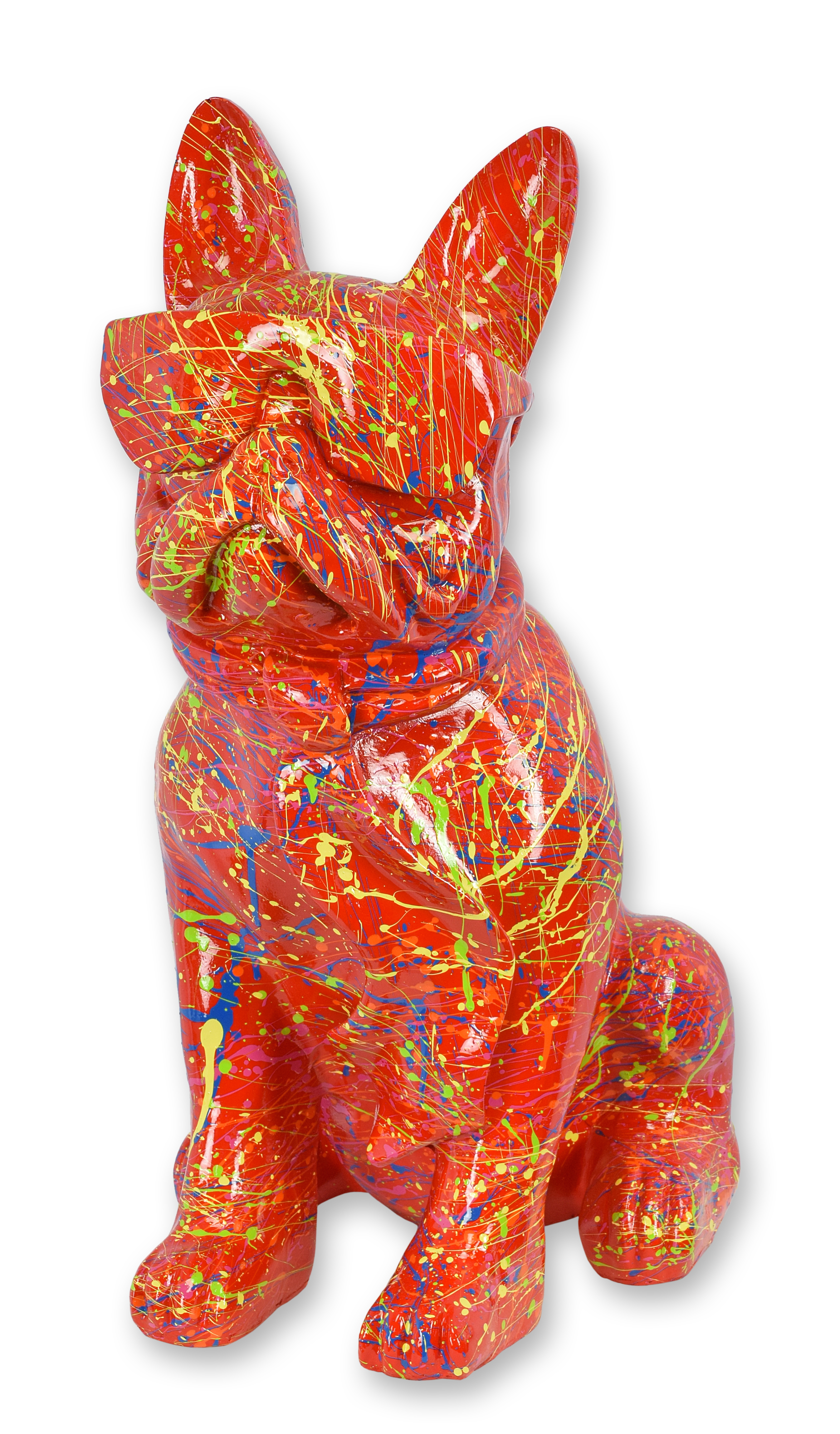 En bulldogg i plast med solglasögon och slips – röd färgstänk replik retro design dekoration