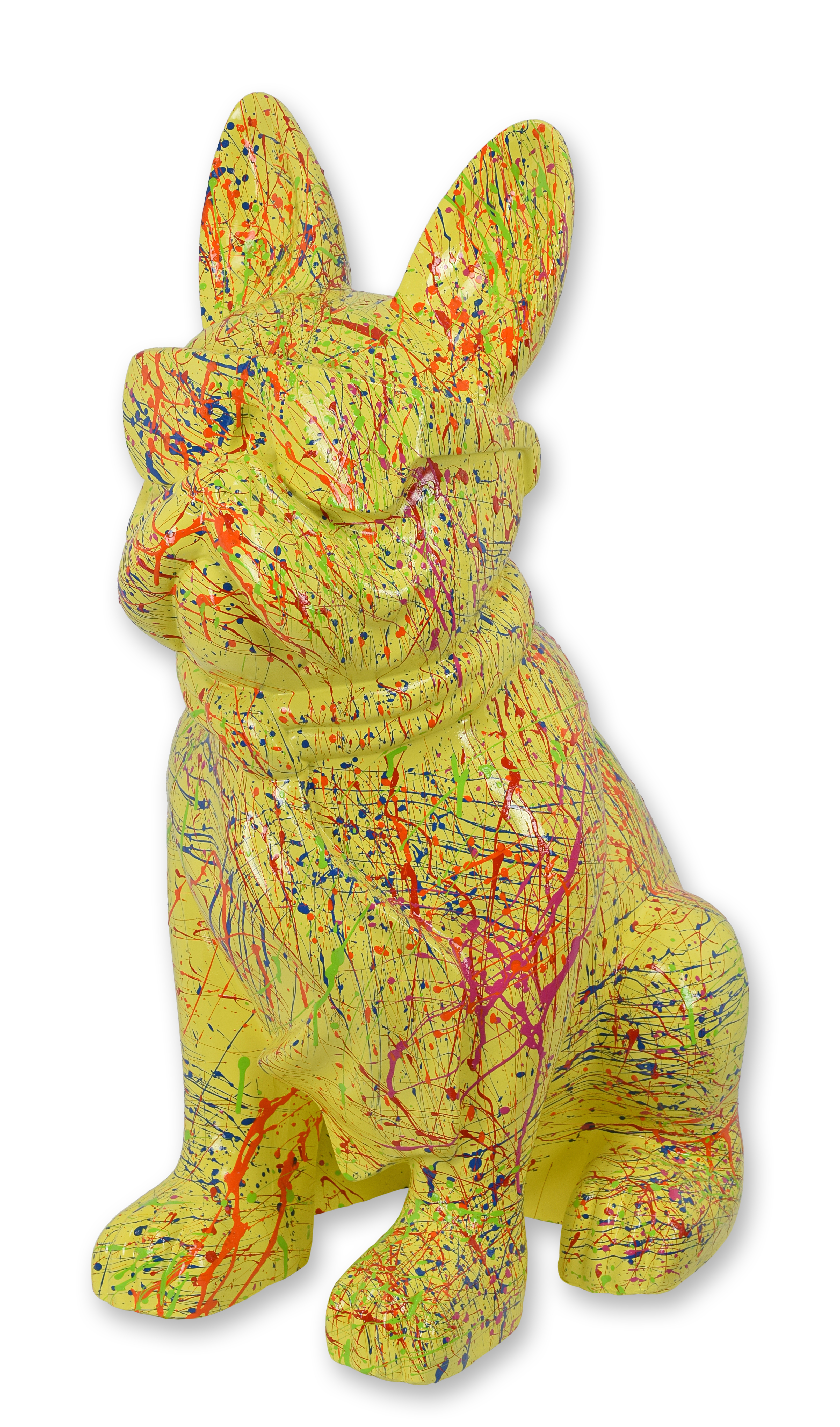 En bulldogg i plast med solglasögon och slips – gul färgstänk replik retro design dekoration