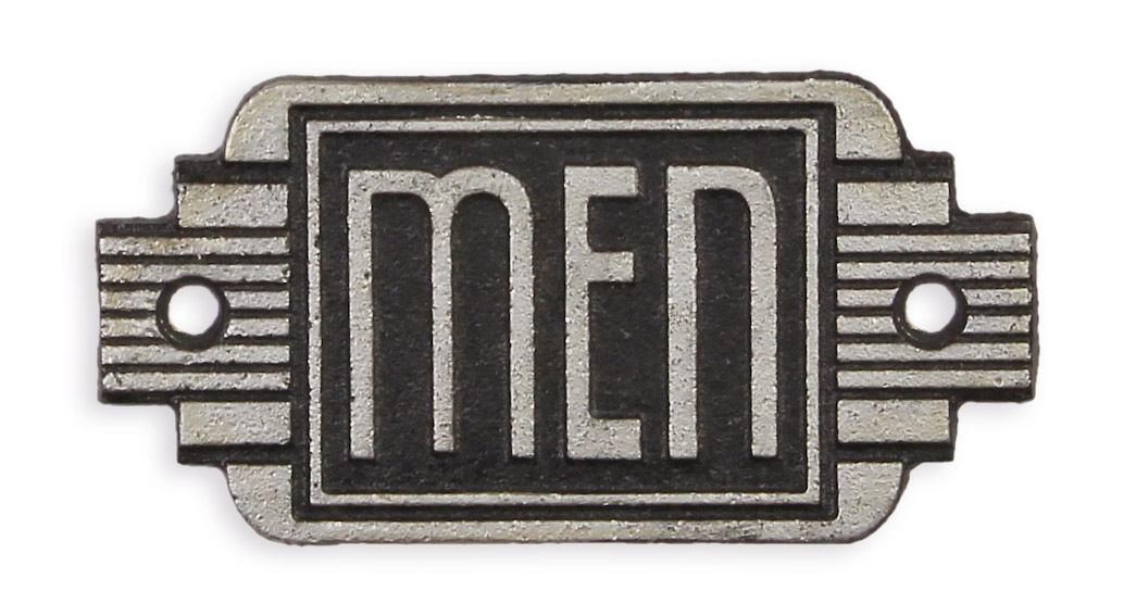 En art deco-skylt i gjutjärn med texten "men" replik retro design dekoration