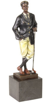 Statuette, Mann, Anzug, gelbe Hose, Sockel/Unterlage