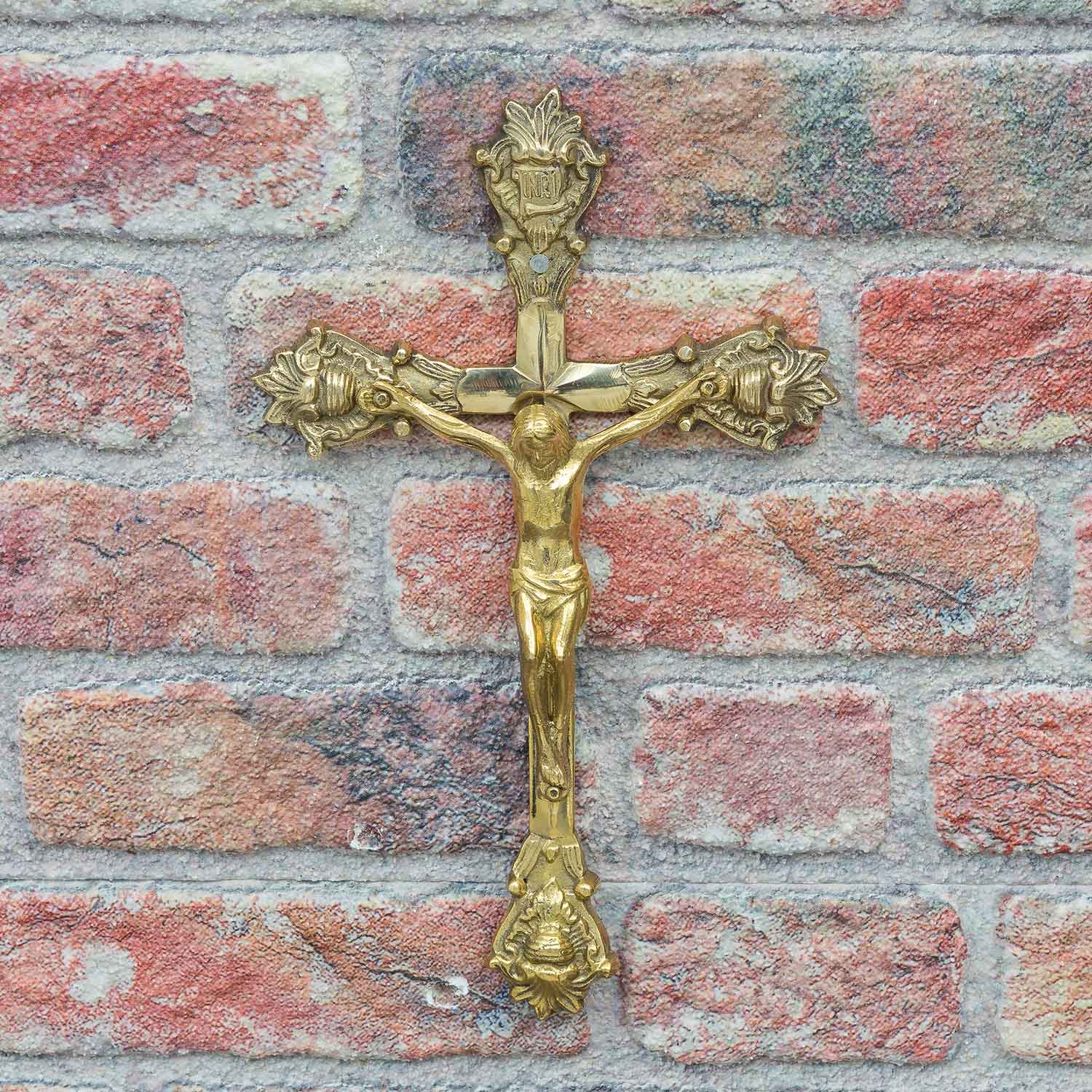 Kreuz Kruzifix Altarkreuz Kirche Wandkreuz Messing Antik-Stil 32cm