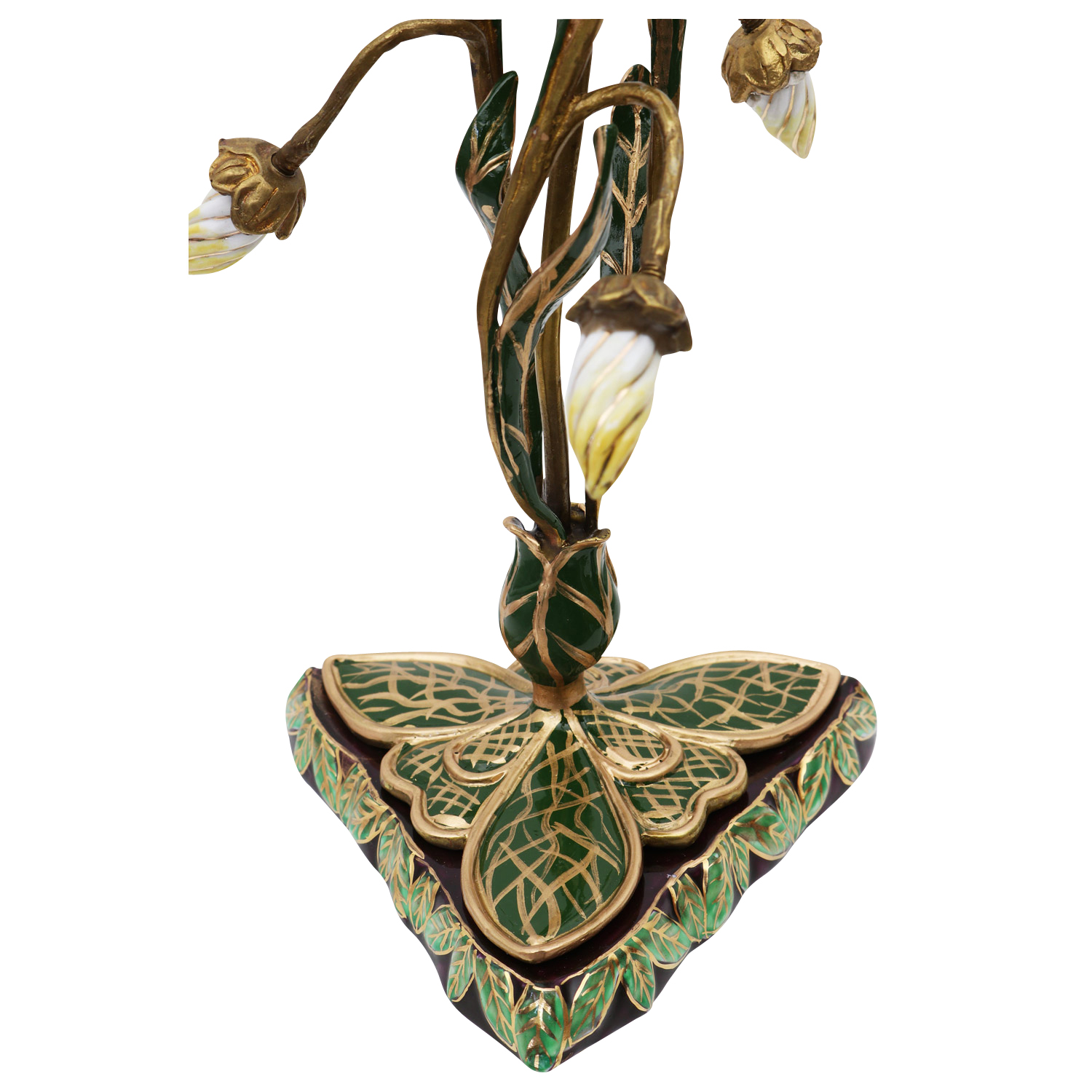 Kerzenständer Porzellan Messing Blume Rose Skulptur Antik-Stil 29cm