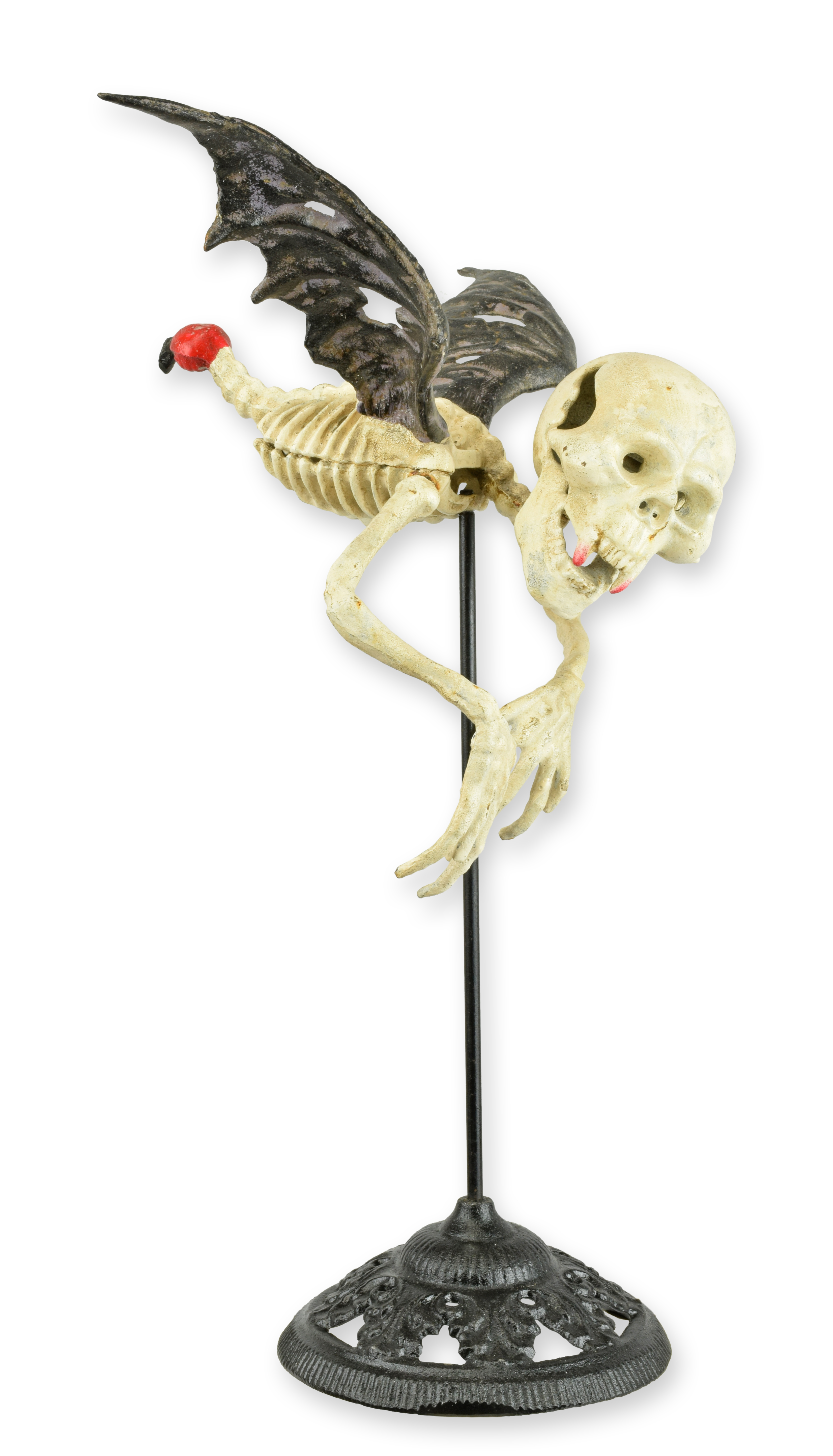 En flygande vampyrskelett i gjutjärn på stativ replik retro design dekoration