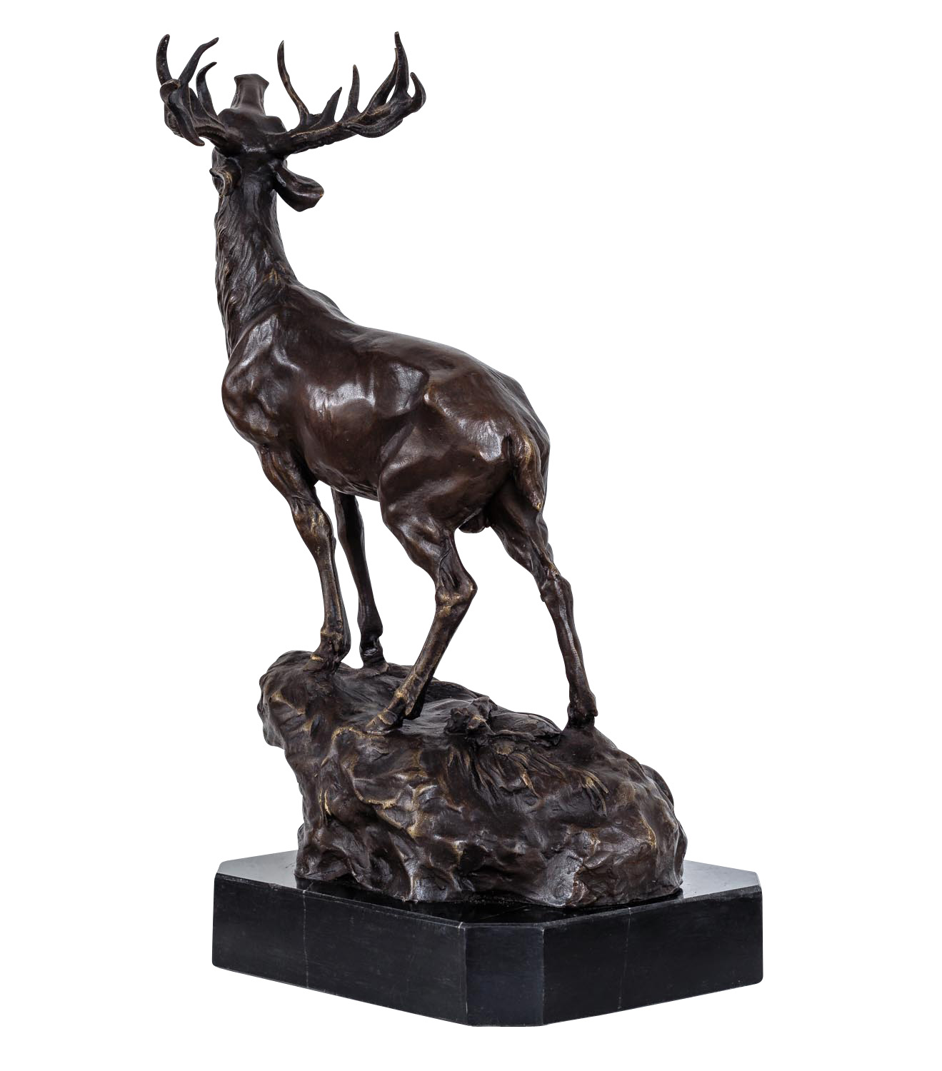 Bronzeskulptur Hirsch Felsen im Antik-Stil Bronze Figur Statue 38cm