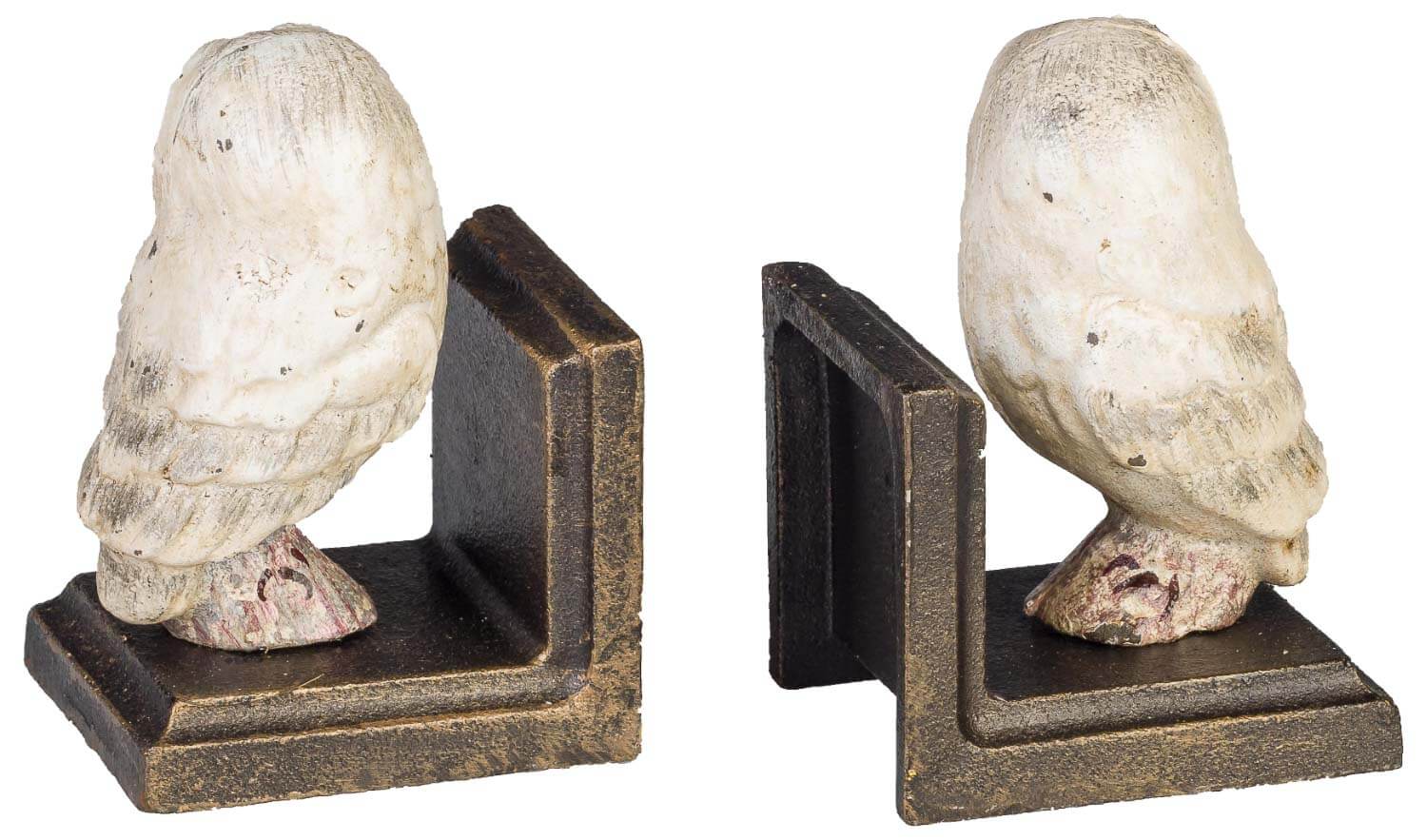 2 Buchstützen Buchständer Eule Statue Figur Skulptur Eisen 12cm Antik-Stil