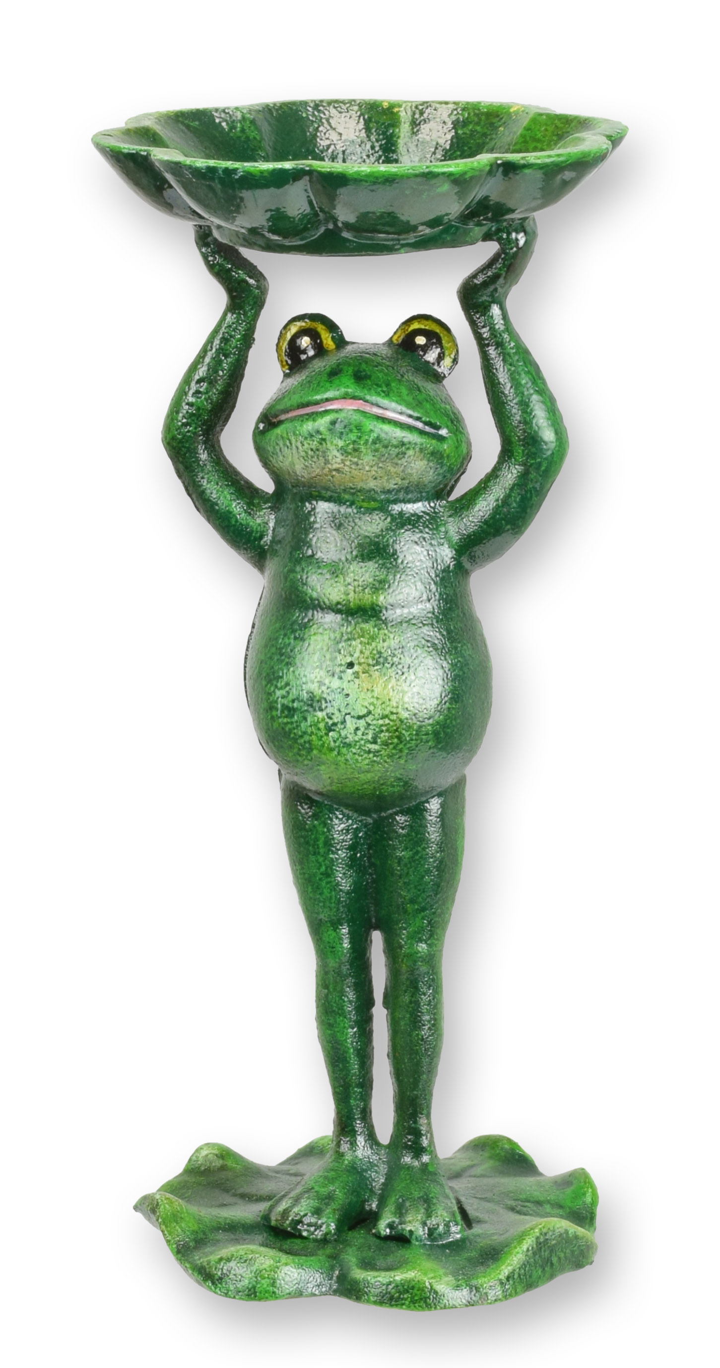 En fågelmatare i gjutjärn i form av en stående groda replik retro design dekoration