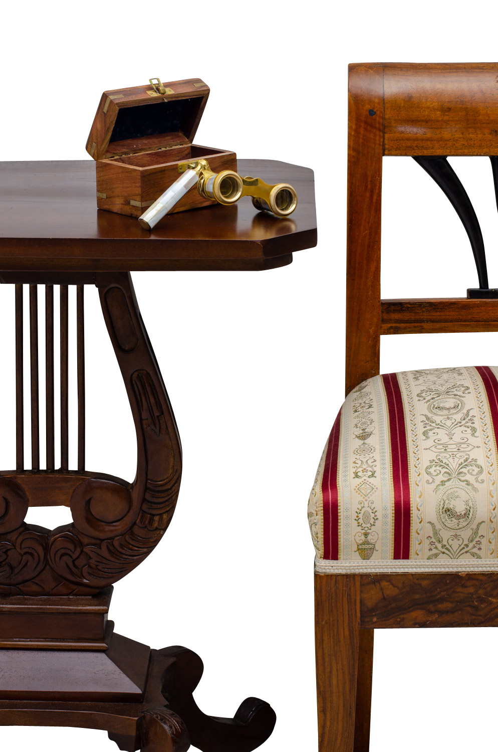 Opernglas mit Holzbox Fernglas Theaterglas Messing Kunststein Antik-Stil (a)