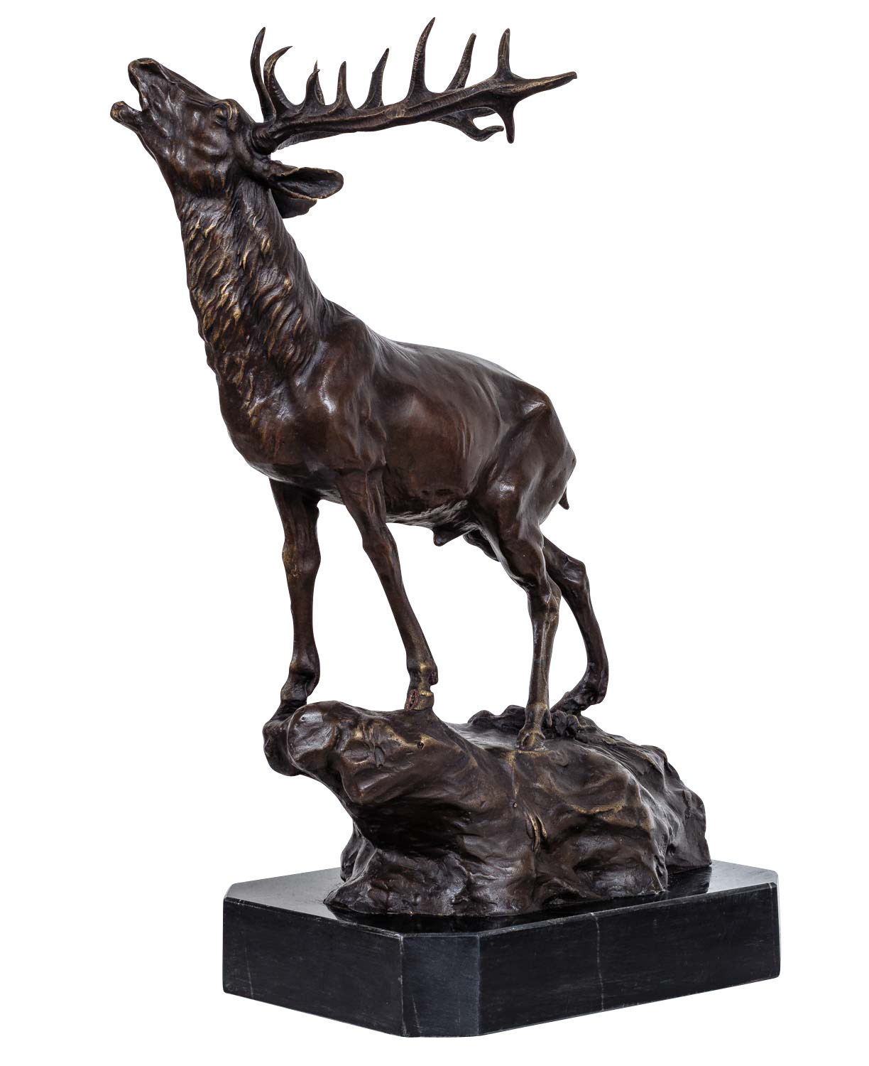 Bronzeskulptur Hirsch Felsen im Antik-Stil Bronze Figur Statue 38cm