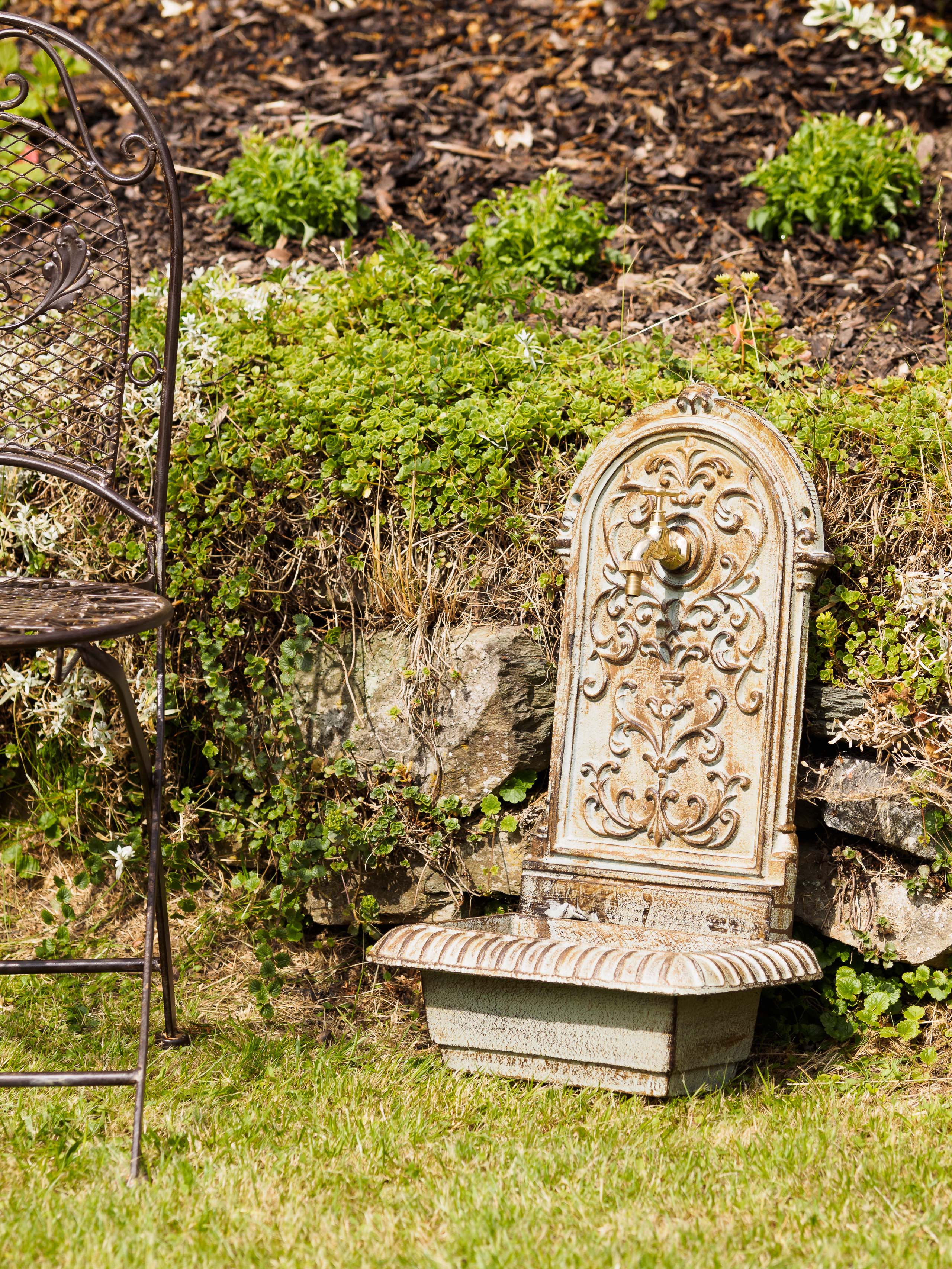 BRUNNEN 66CM 16KG WASCHBECKEN BRUNNEN EISEN GRÜN WANDBRUNNEN ANTIK STIL