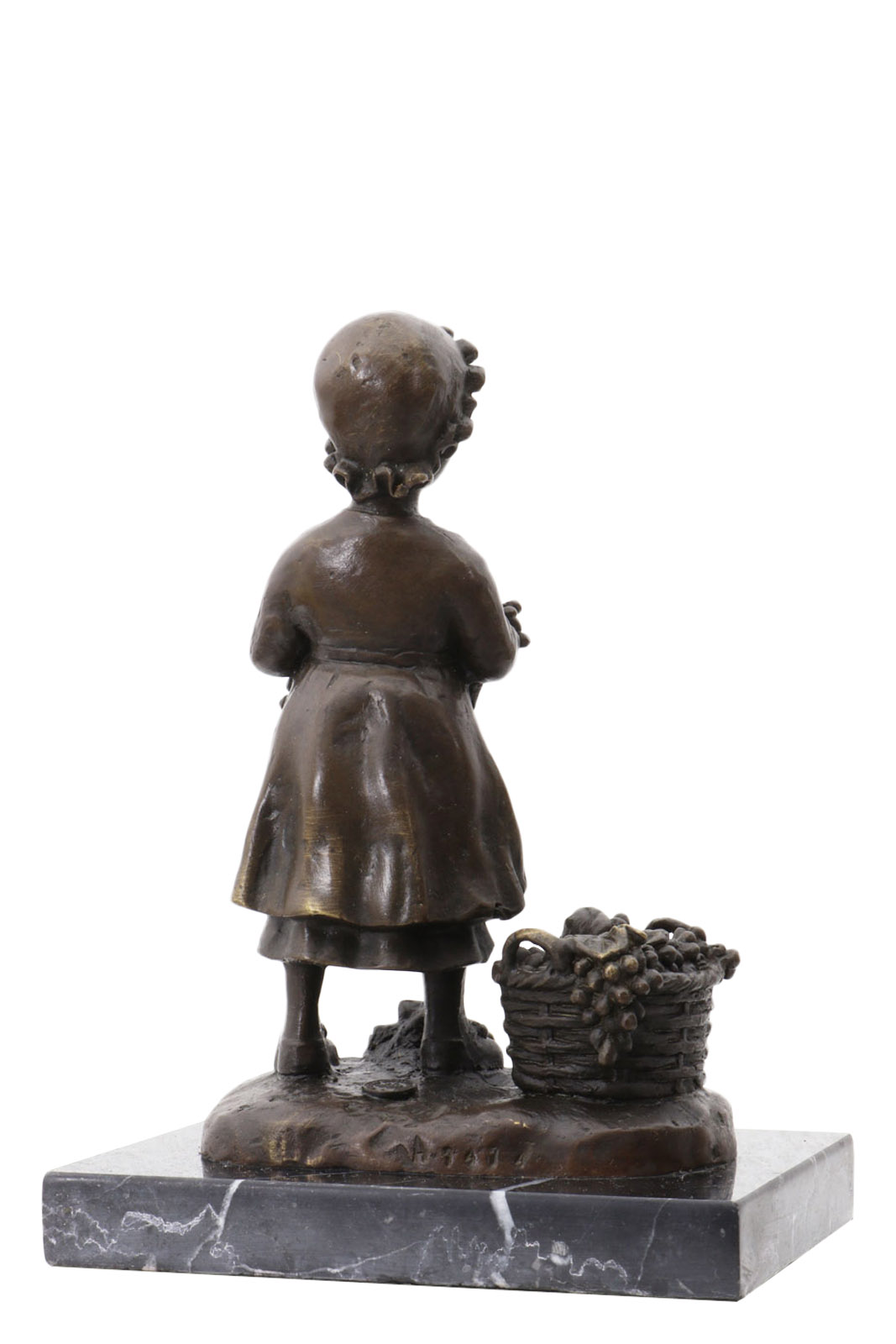 Bronzeskulptur Mädchen Korb Trauben im Antik-Stil Bronze Figur 17cm