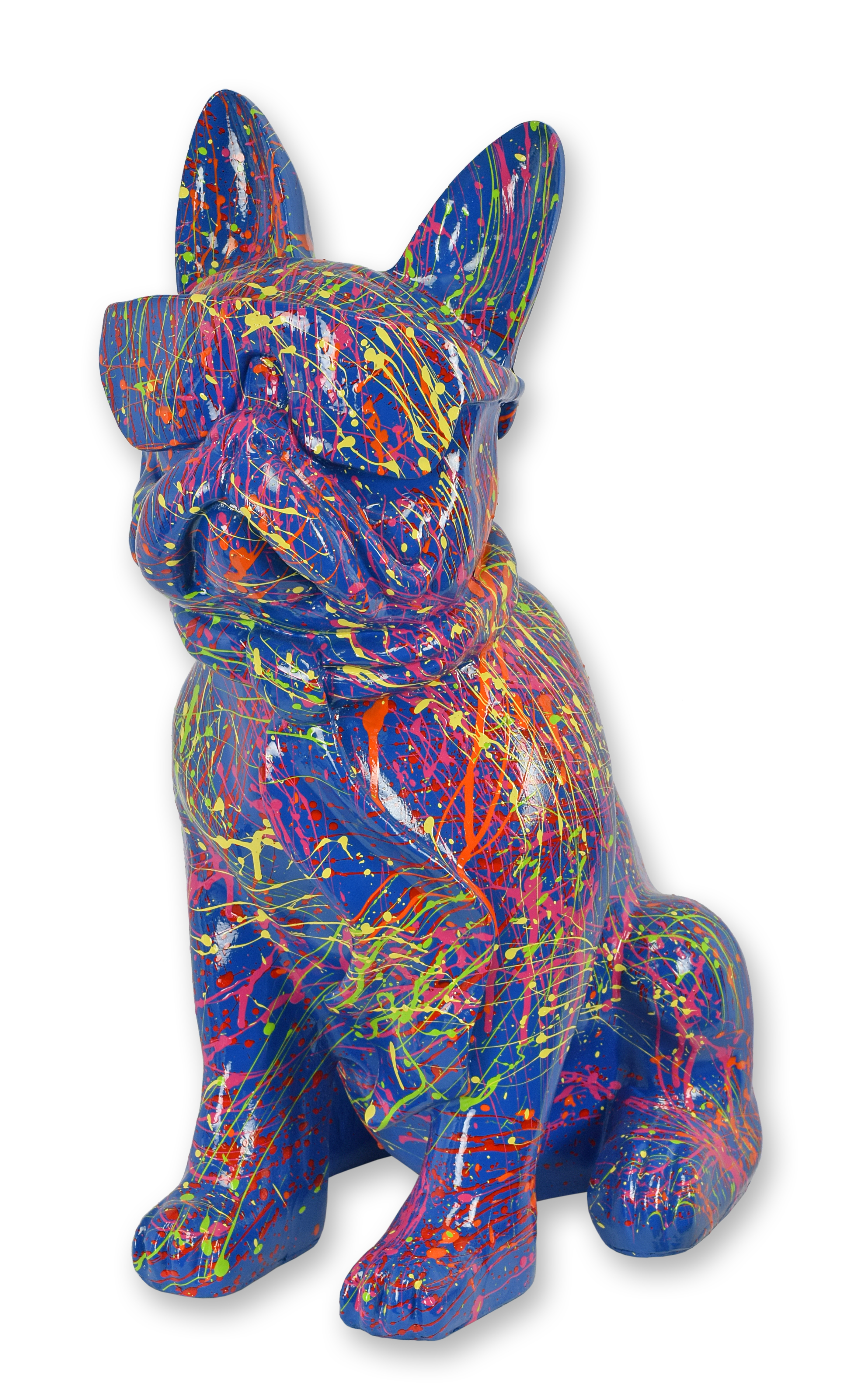 En bulldogg i plast med solglasögon och slips – blå färgstänk replik retro design dekoration