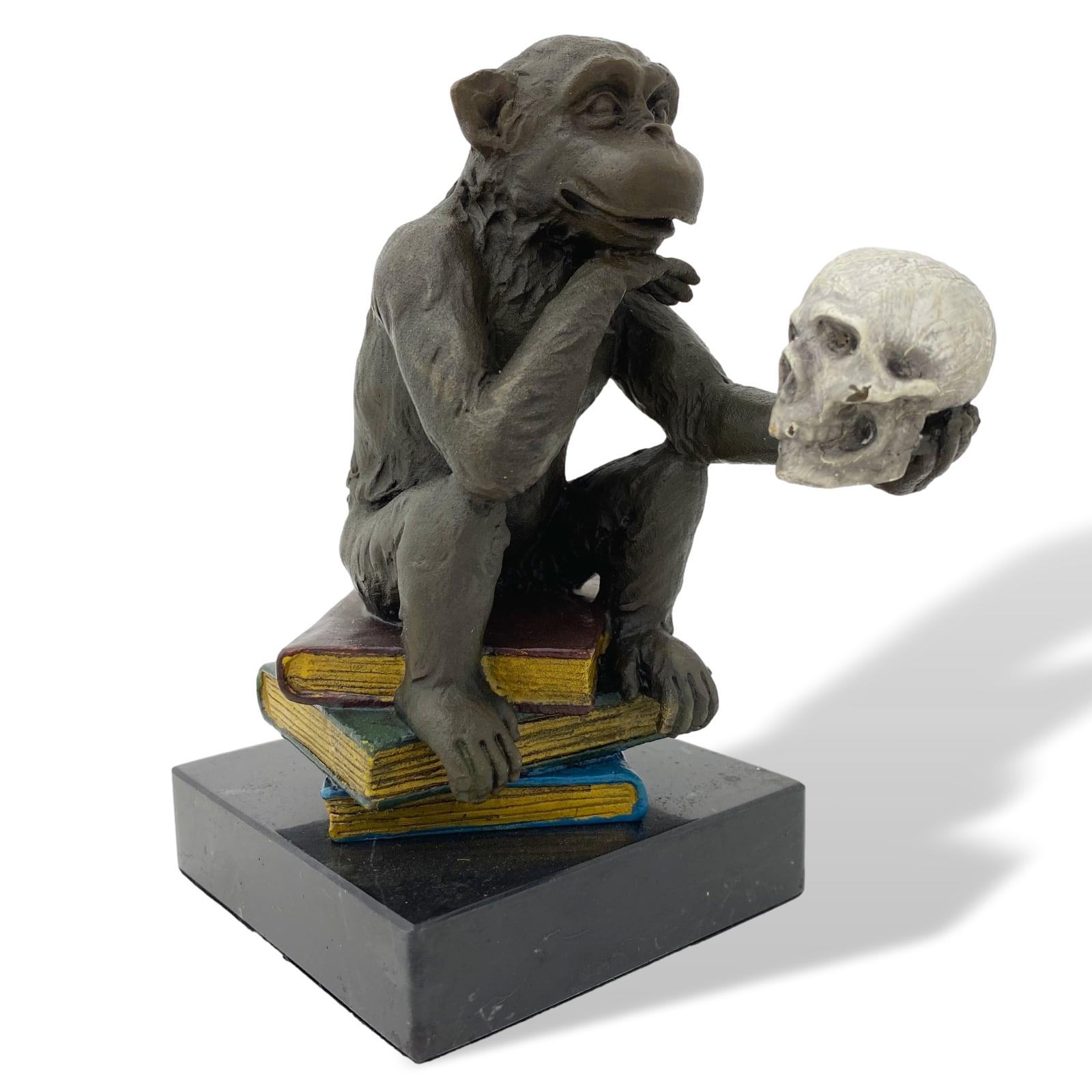 Bronsfigur apa Darwin filosofiböcker bronsskulptur antik stil 14cm