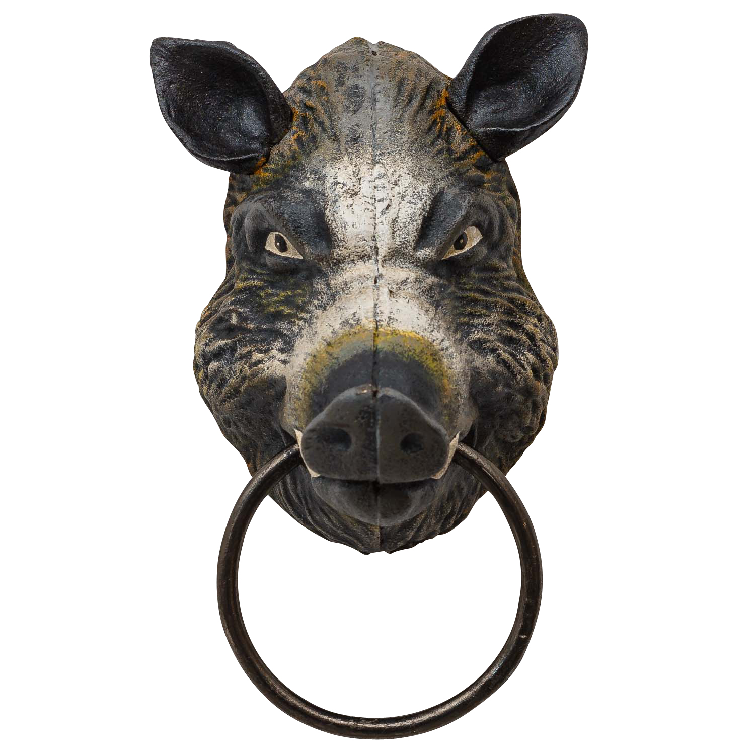 Handtuchhalter Wildschwein Kopf Figur Skulptur Eisen Antik-Stil 18cm