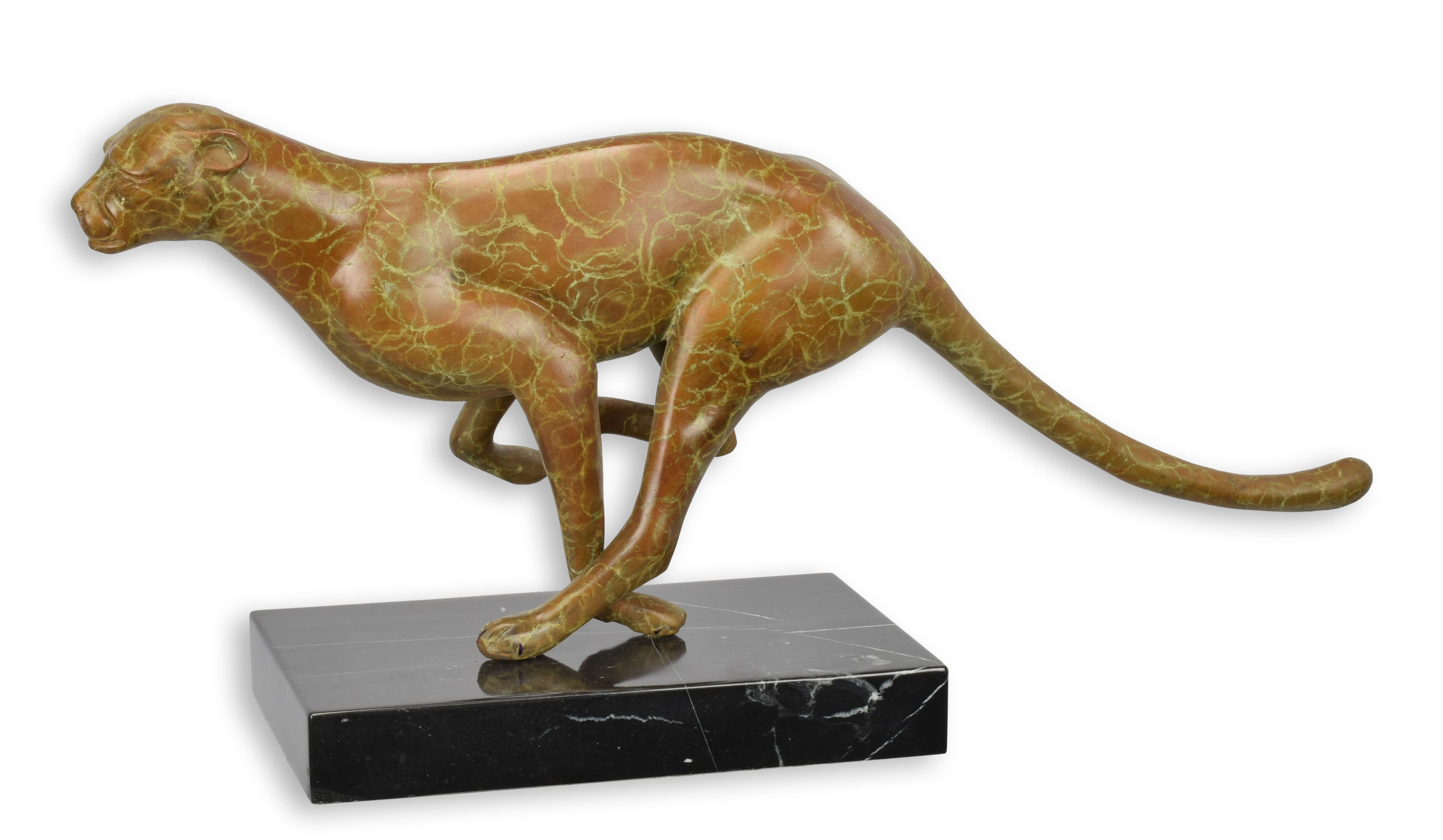 En bronsskulptur av en springande puma replik retro design dekoration